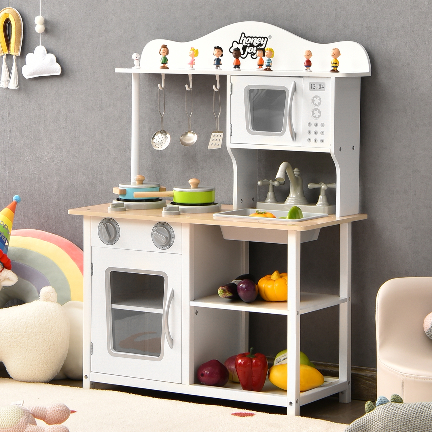 Ensemble de cuisine jouet en bois Gymax pour enfants avec accessoires et évier