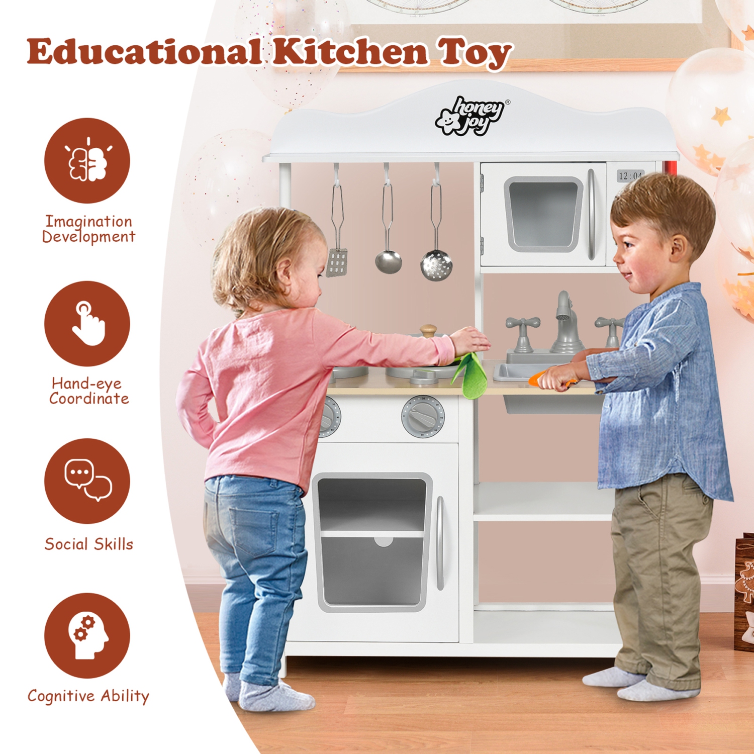 Ensemble de cuisine jouet en bois Gymax pour enfants avec accessoires et évier