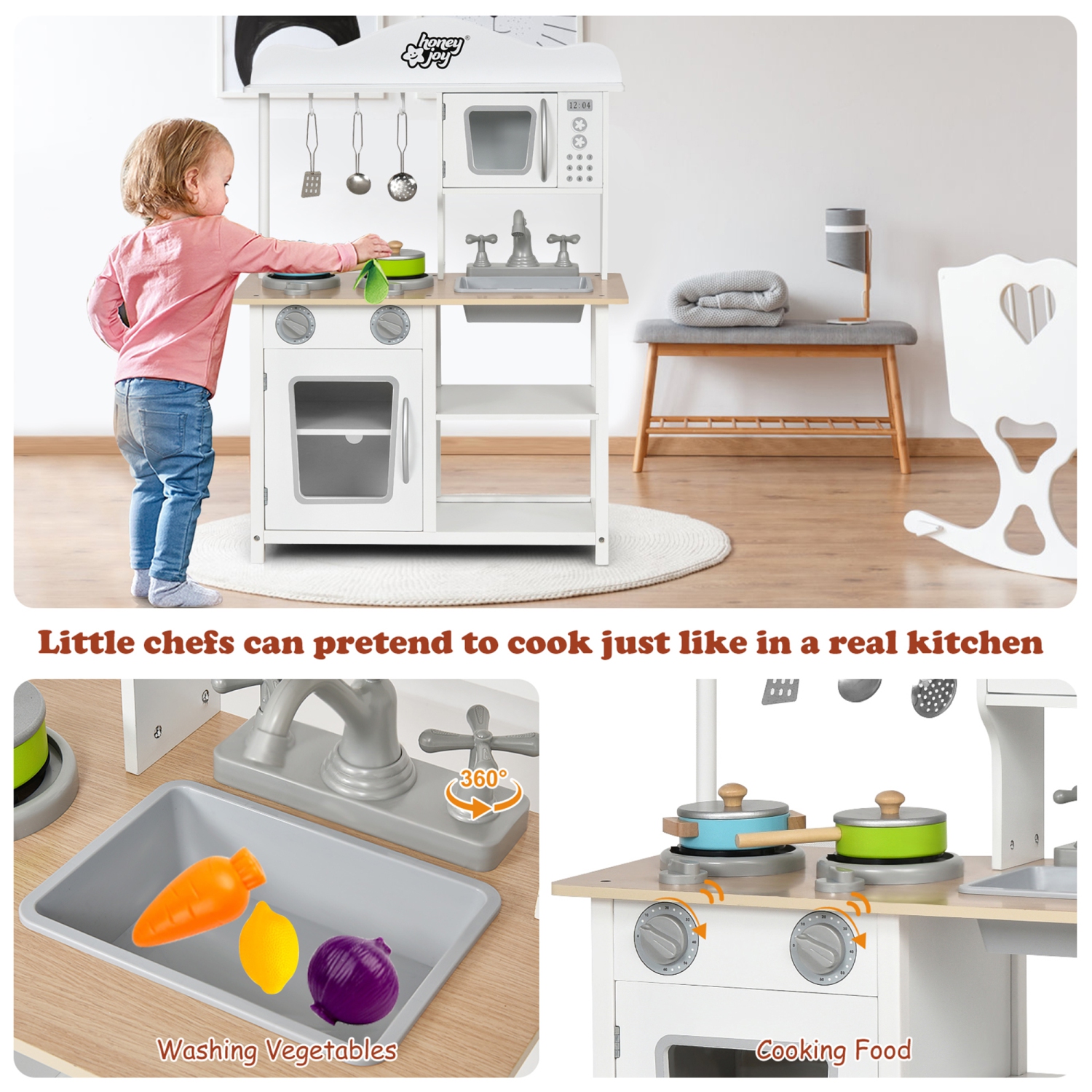 Ensemble de cuisine jouet en bois Gymax pour enfants avec accessoires et évier