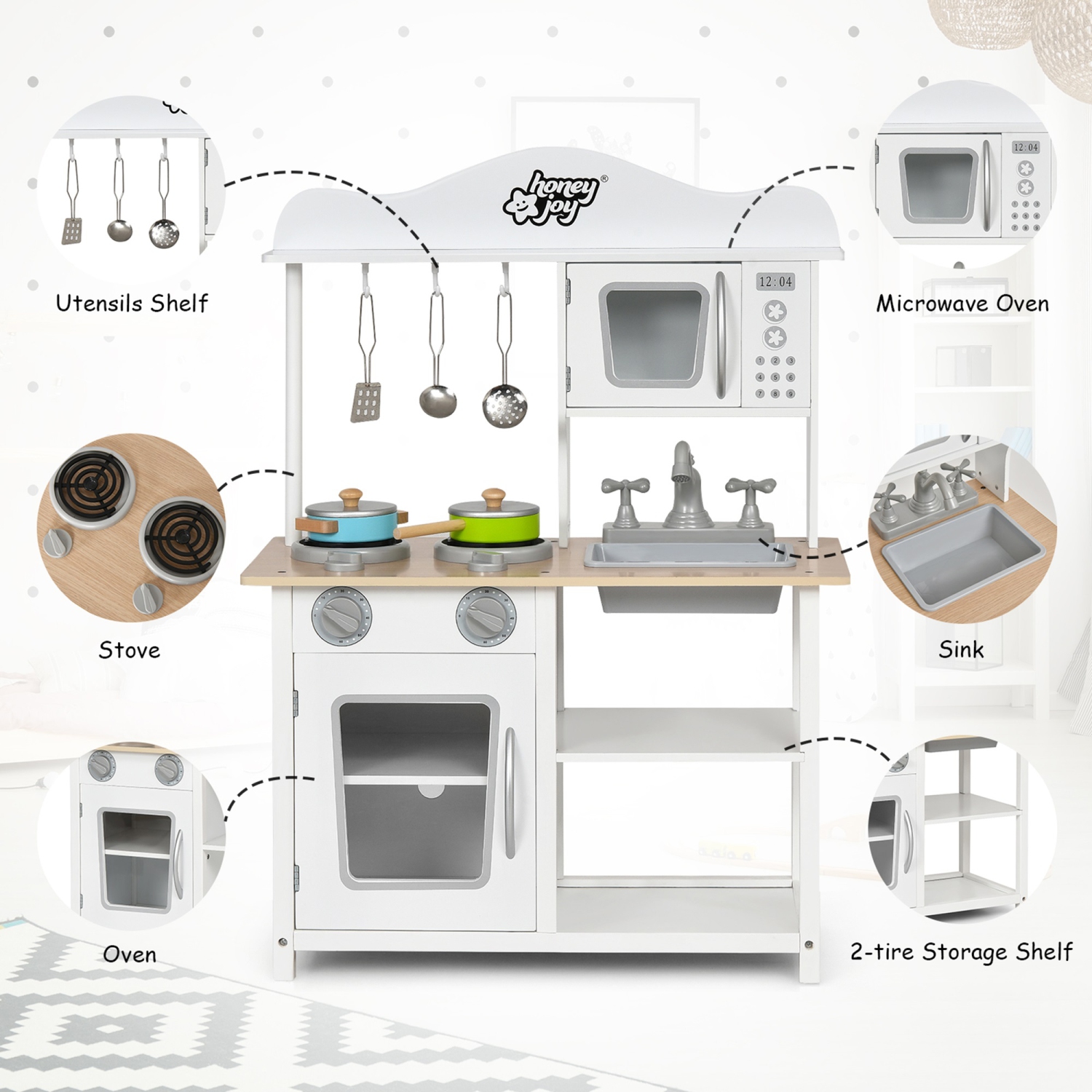 Ensemble de cuisine jouet en bois Gymax pour enfants avec accessoires et évier