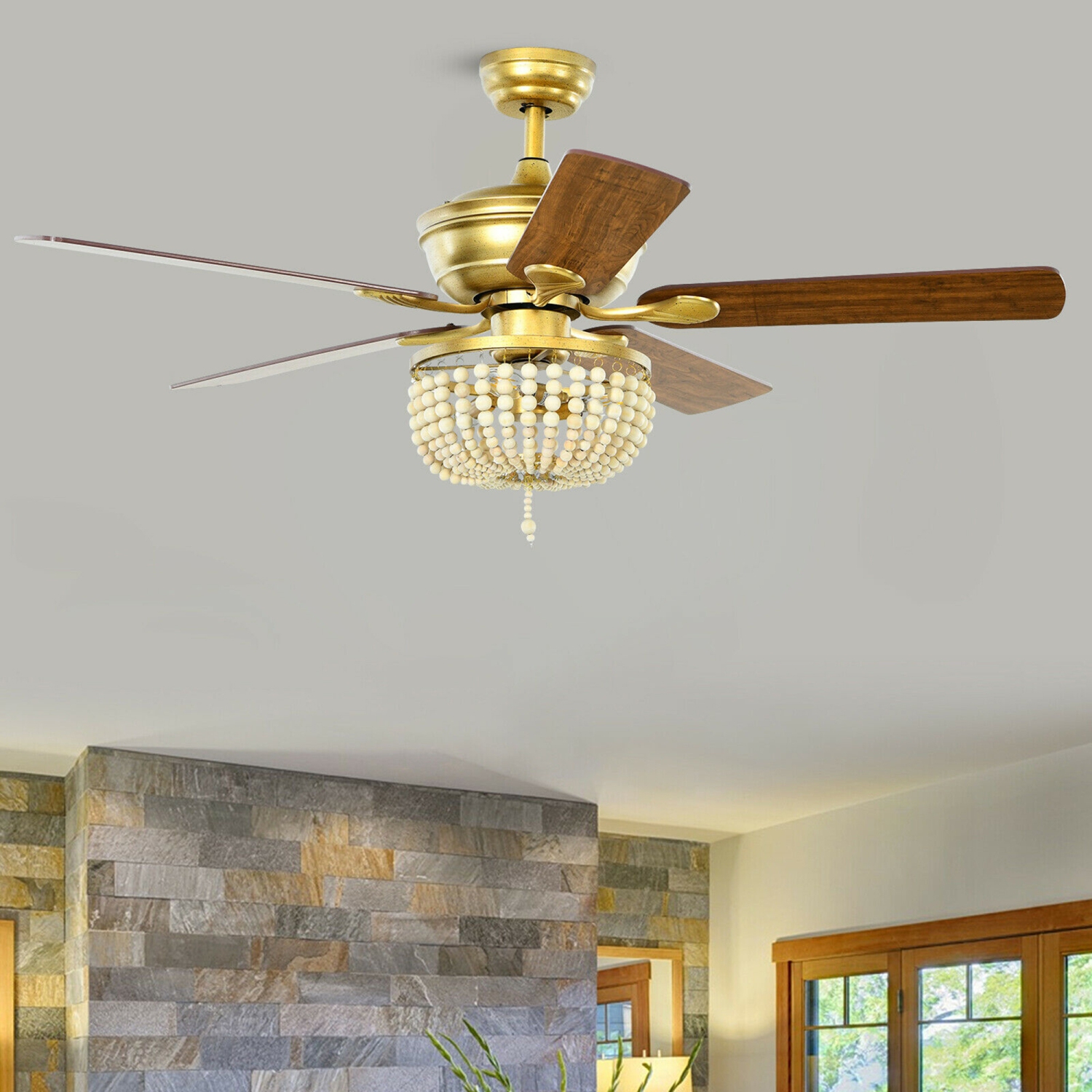 Gymax 52'' Retro Ceiling Fan Light w/ Reversible Blades Remote Control