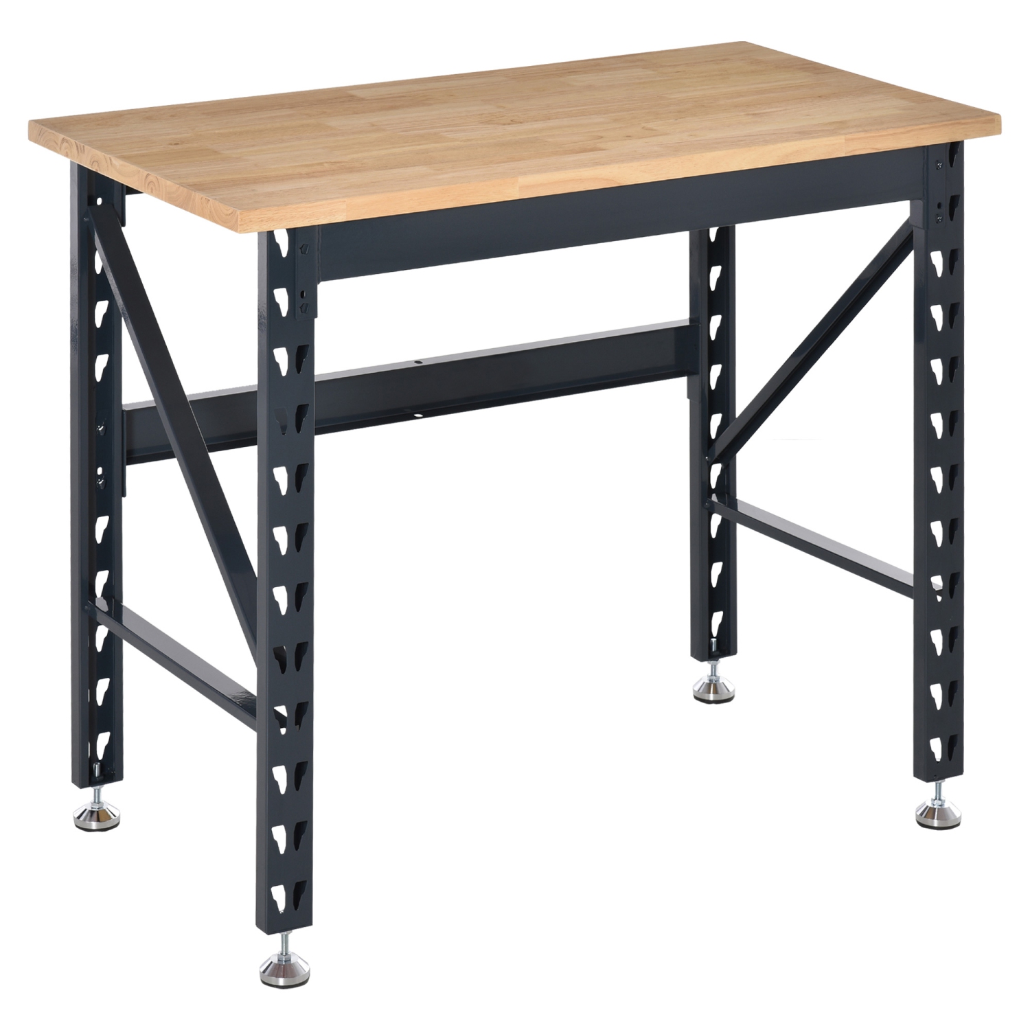 HOMCOM 45" Work Bench Table, Heavy Duty Workbench, Rubber Wood Tabletop Workstation with Four Adjustable Foot Pads, Weight Capacity 1100 Lbs for
