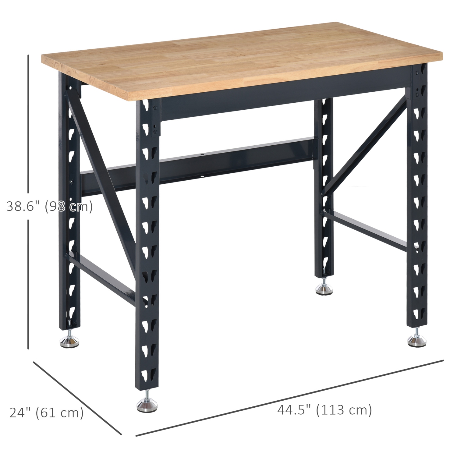 HOMCOM 45" Work Bench Table, Heavy Duty Workbench, Rubber Wood Tabletop Workstation with Four Adjustable Foot Pads, Weight Capacity 1100 Lbs for