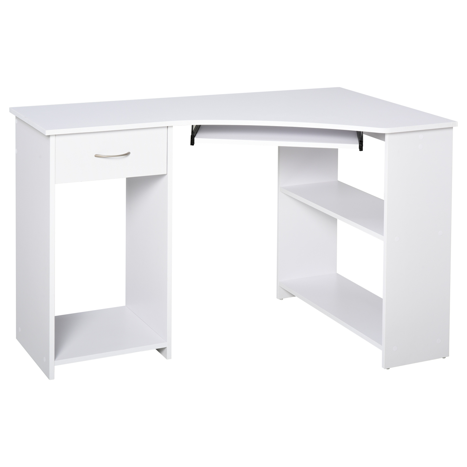 HOMCOM L-Shaped Desk with Keyboard Tray, Computer Corner Desk for Small Space with Shelves, Drawer, CPU Stand, Home Office Writing Table, White