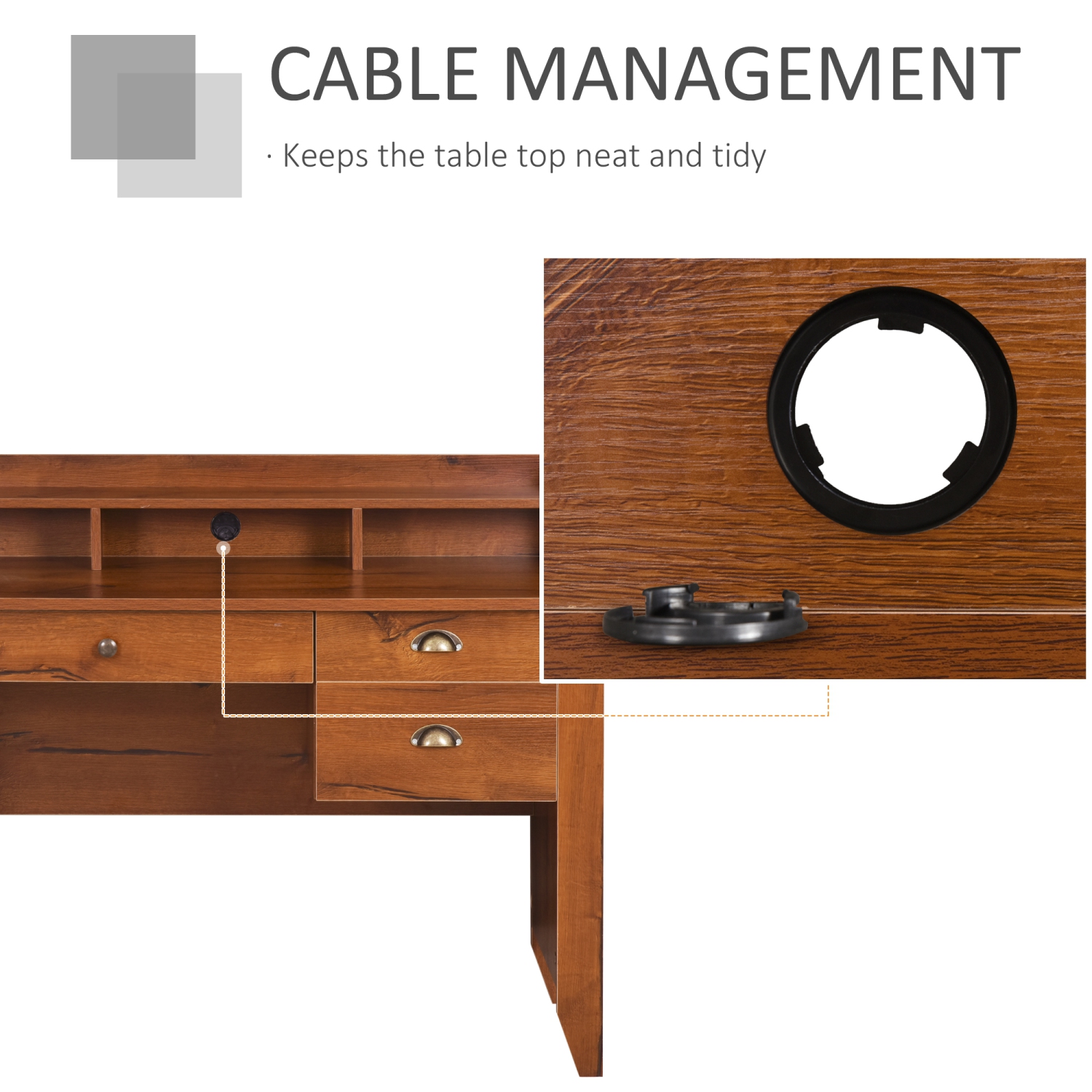 Homcom Bureau d'ordinateur avec huche de rangement, tiroir, table d'écriture pour bureau à domicile, poste de travail, 47,25''x21,75''x36,25'', marron