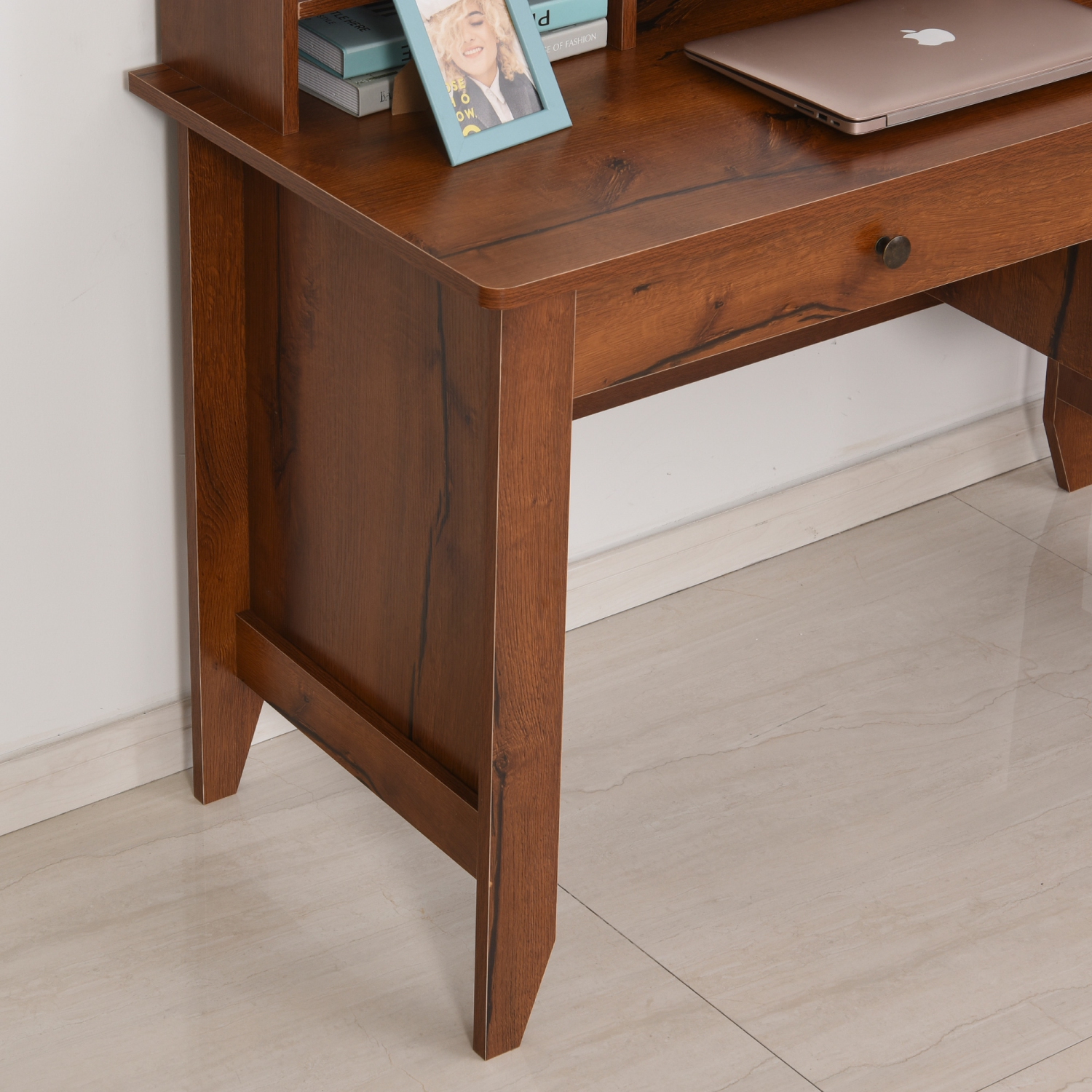 Homcom Bureau d'ordinateur avec huche de rangement, tiroir, table d'écriture pour bureau à domicile, poste de travail, 47,25''x21,75''x36,25'', marron