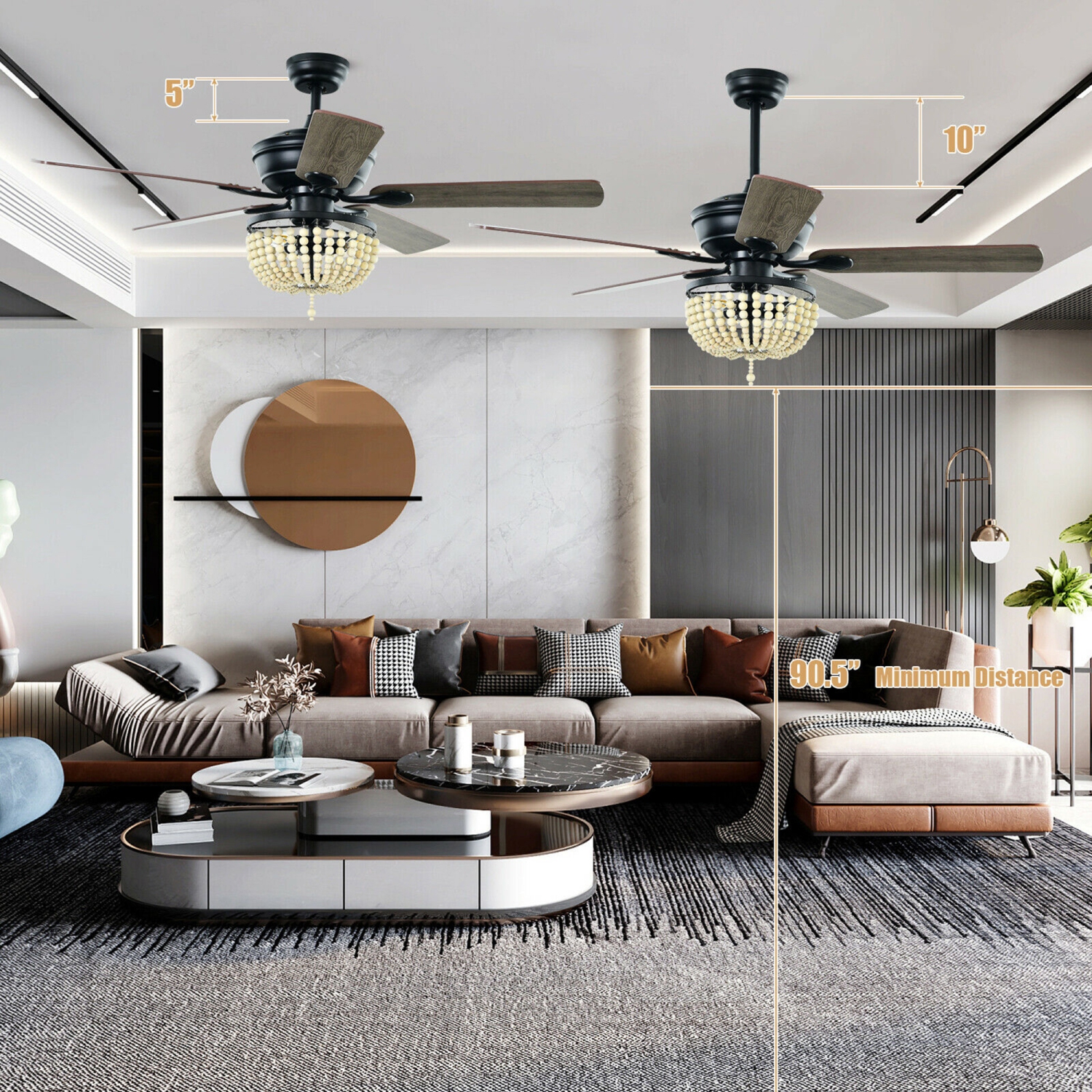 Lampe de plafond rétro Gymax 52 po avec télécommande réversible à pales