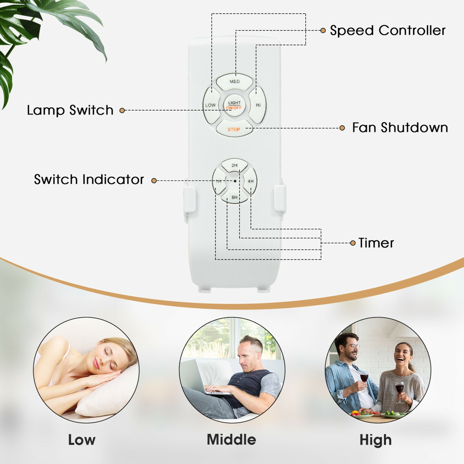 Lampe de plafond rétro Gymax 52 po avec télécommande réversible à pales