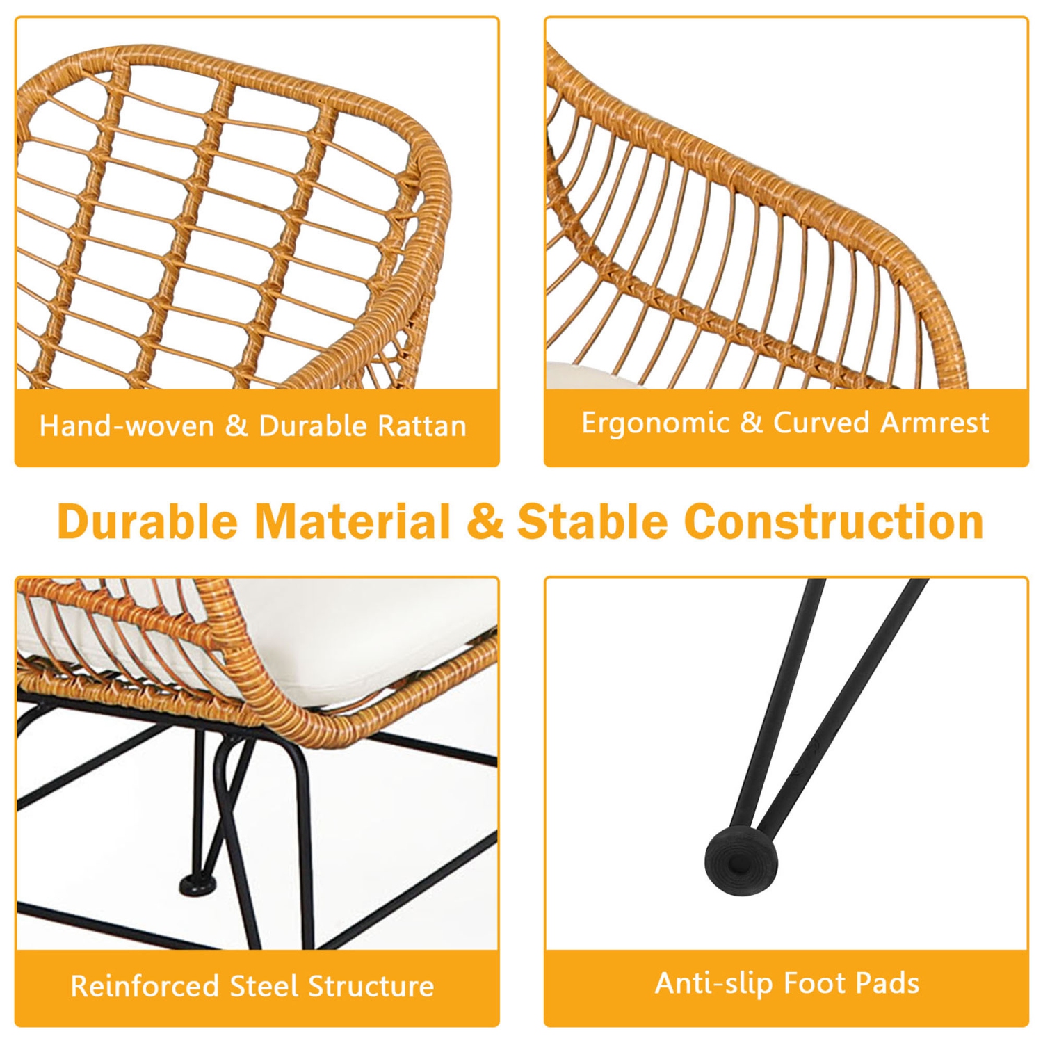 Gymax - Ensemble de 3 Pièces de Salon de Jardin; Table Basse et Chaises avec Coussins