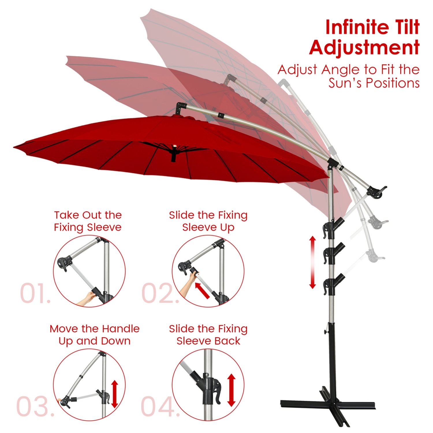 Gymax 10FT Patio Offset Hanging Umbrella Cantilever Umbrella w/ Tilt Adjustment