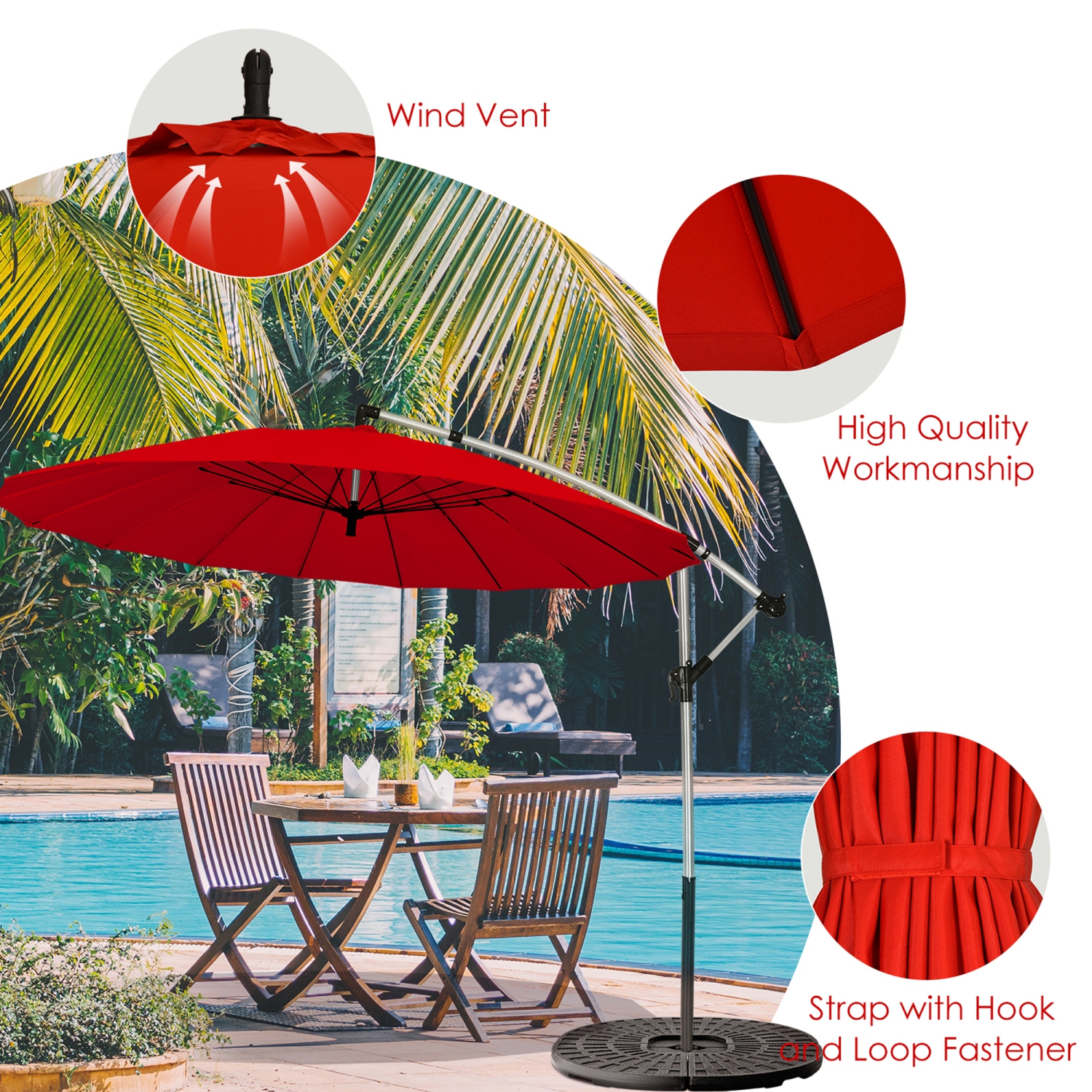Gymax 10FT Patio Offset Hanging Umbrella Cantilever Umbrella w/ Tilt Adjustment
