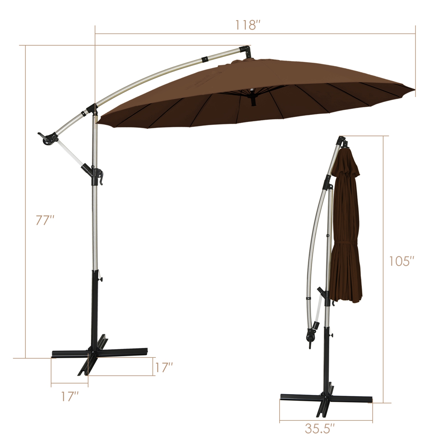 Gymax 10FT Patio Offset Hanging Umbrella Cantilever Umbrella w/ Tilt Adjustment