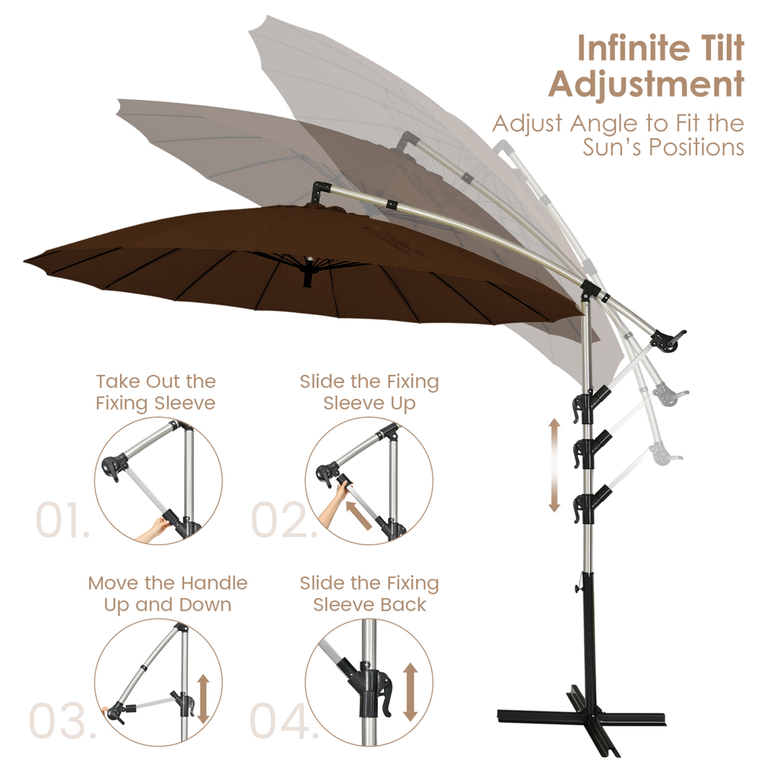 Gymax 10FT Patio Offset Hanging Umbrella Cantilever Umbrella w/ Tilt Adjustment