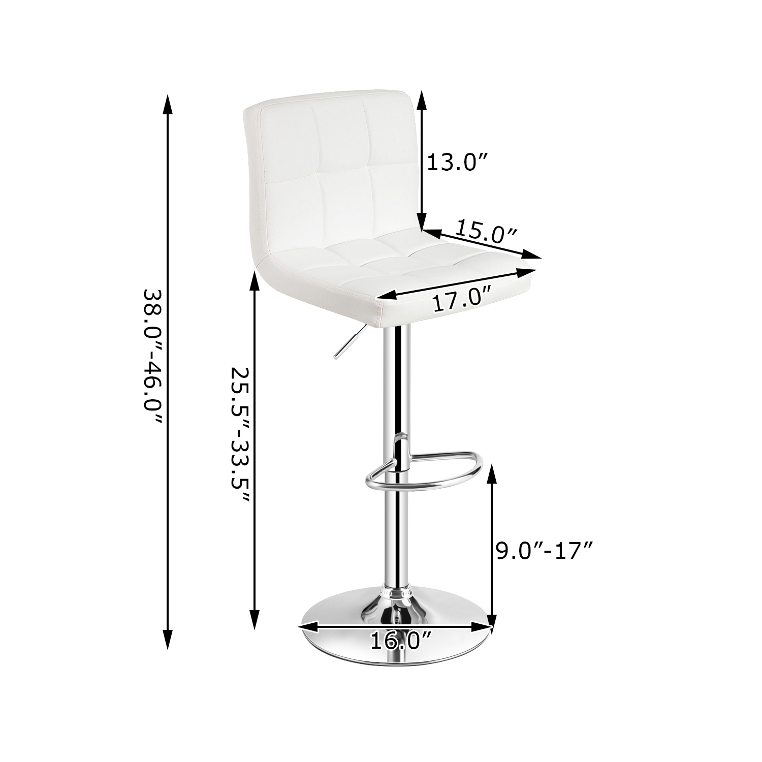 Costway Set of 2 Adjustable Bar Stools PU Leather Swivel Kitchen Counter Pub Chair