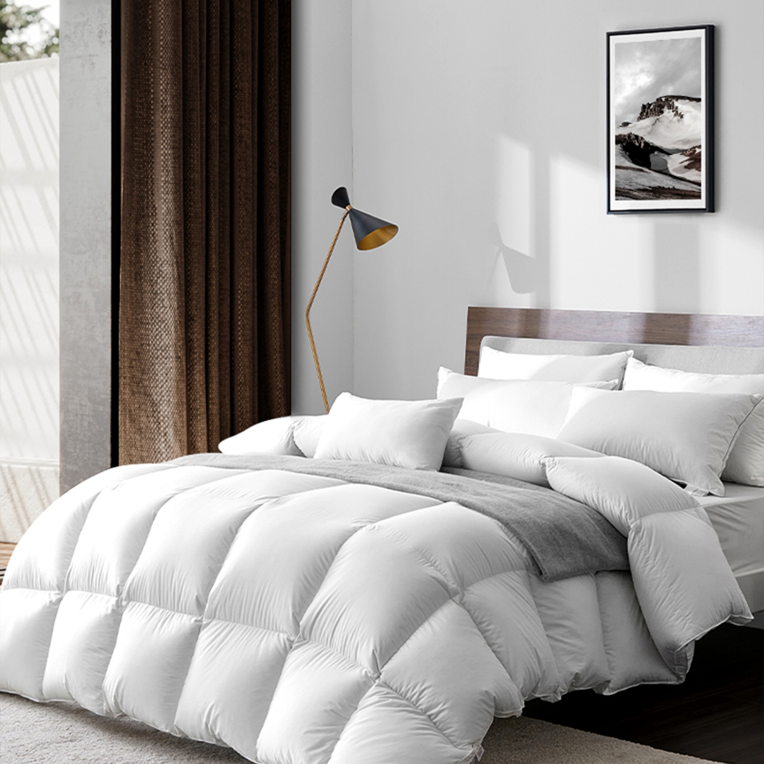 Highland Feather 625 Fill Power European White Down Duvet 500TC Pure Cotton Casing with Corner Ties MARSEILLE Cozy Regulator All Season Queen 35 OZ