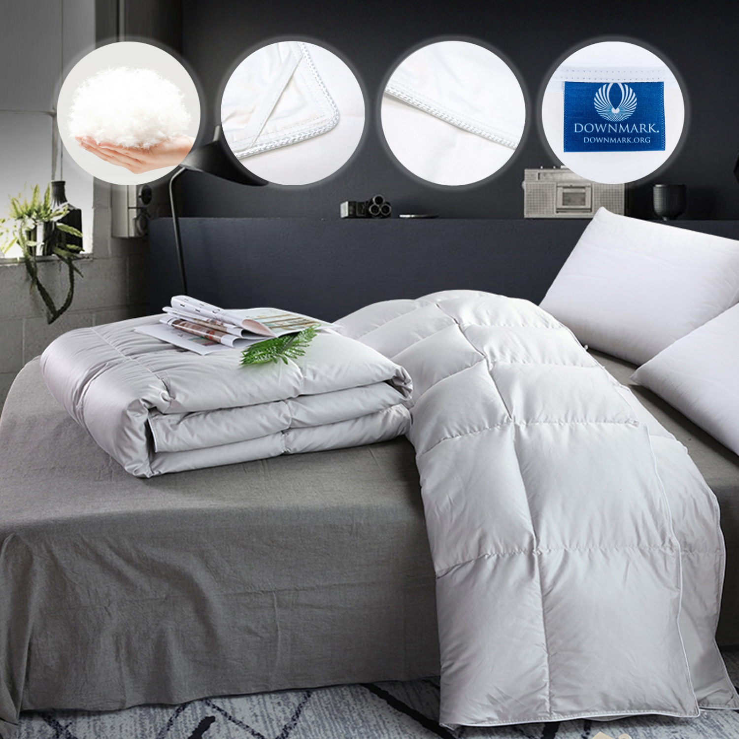 Highland Feather 625 Fill Power European White Down Duvet 289TC Pure Cotton Casing with Corner Ties DIJON All Season Twin 20 OZ