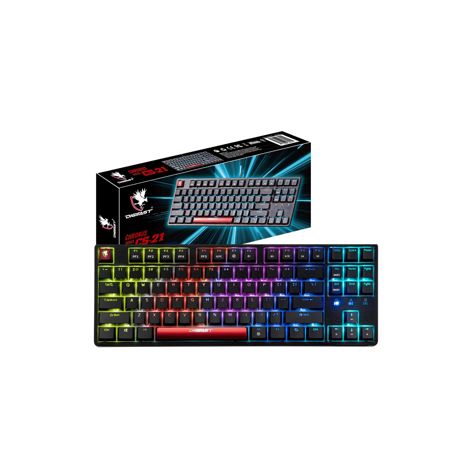 DIGIFAST Mechanical RGB Tenkeyless Gaming Chronus Series Keyboard with Cherry MX Blue Switches