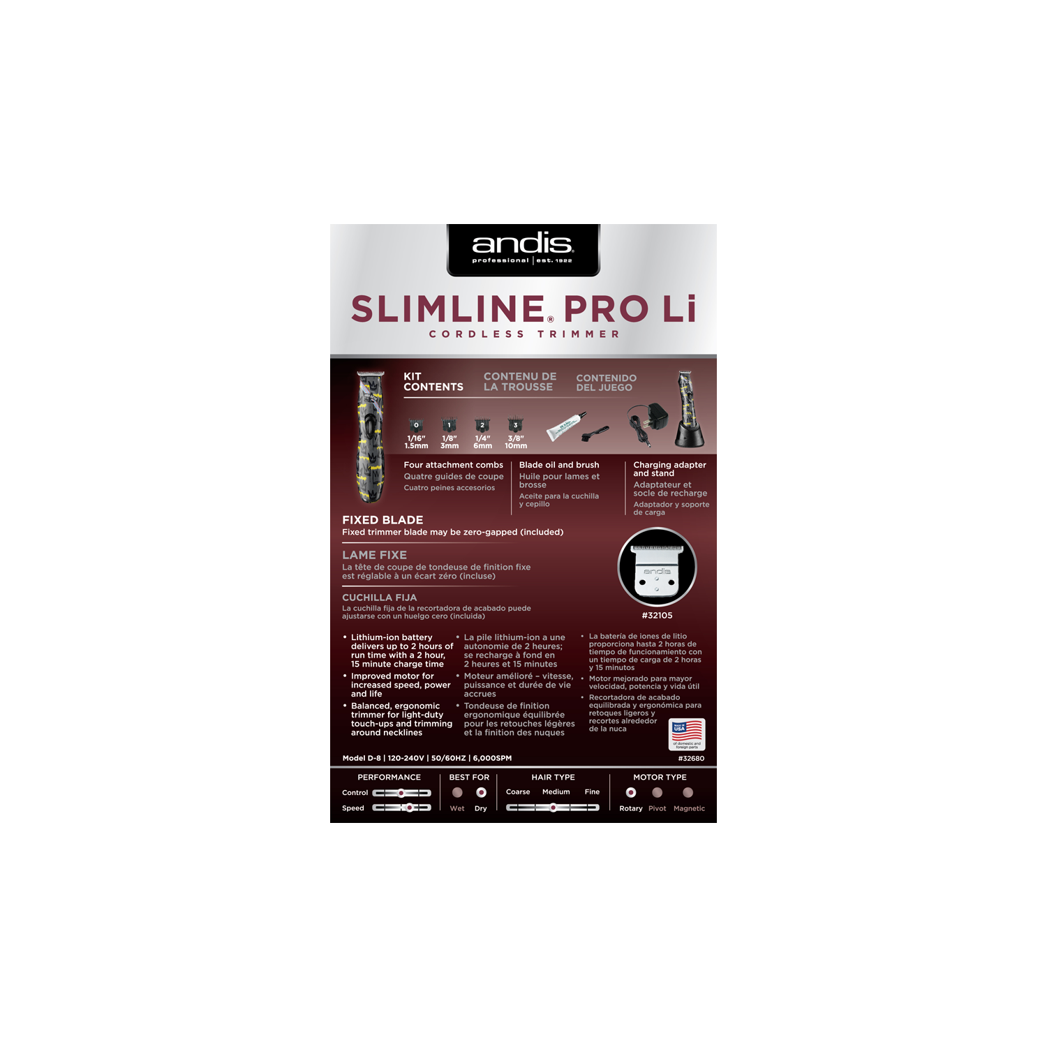 ANDIS, NOUVELLE TONDEUSE SlimlinePro Li NATION ANDIS