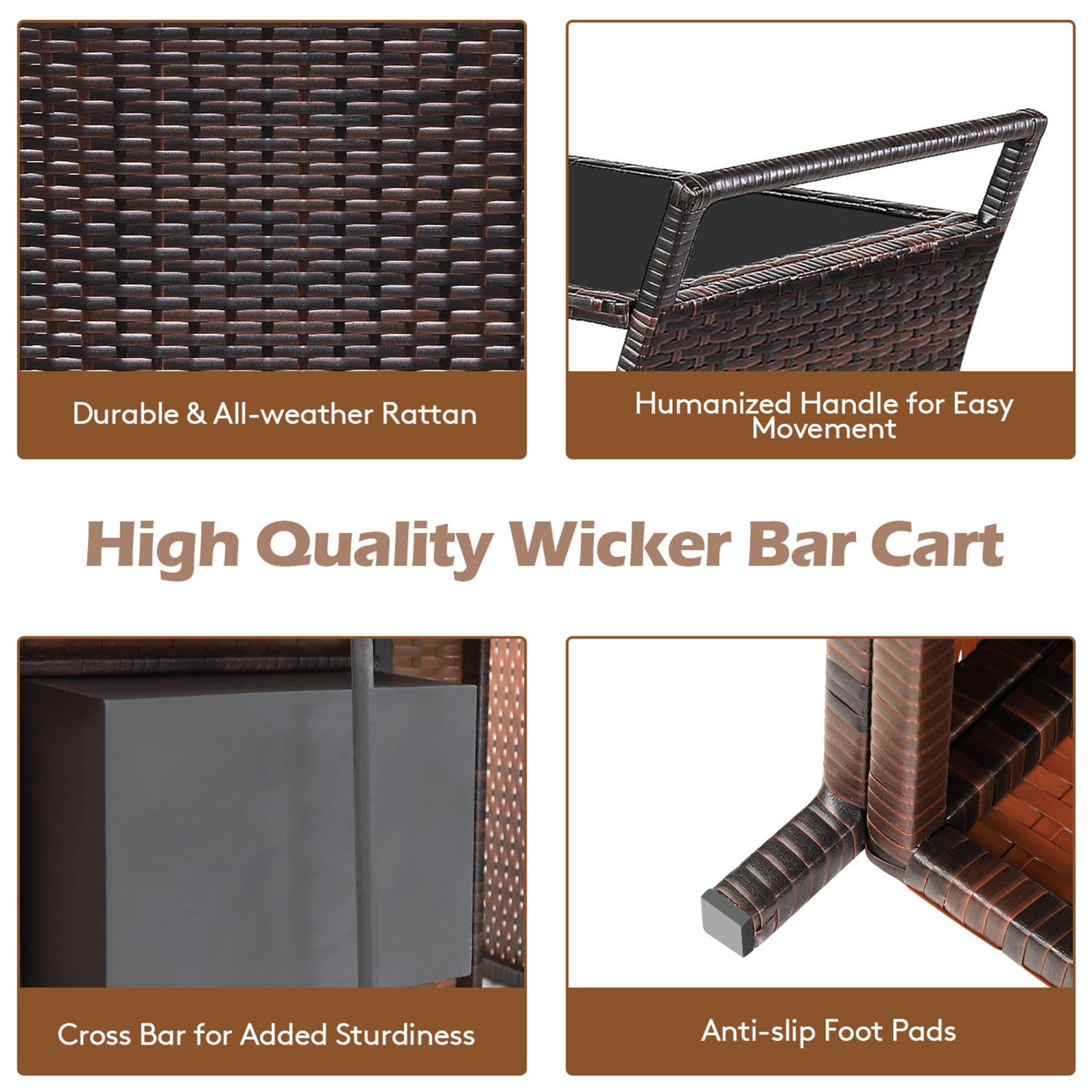 Table de bar de patio en rotin avec chariot pour boissons de Gymax avec roulettes et seau à glace