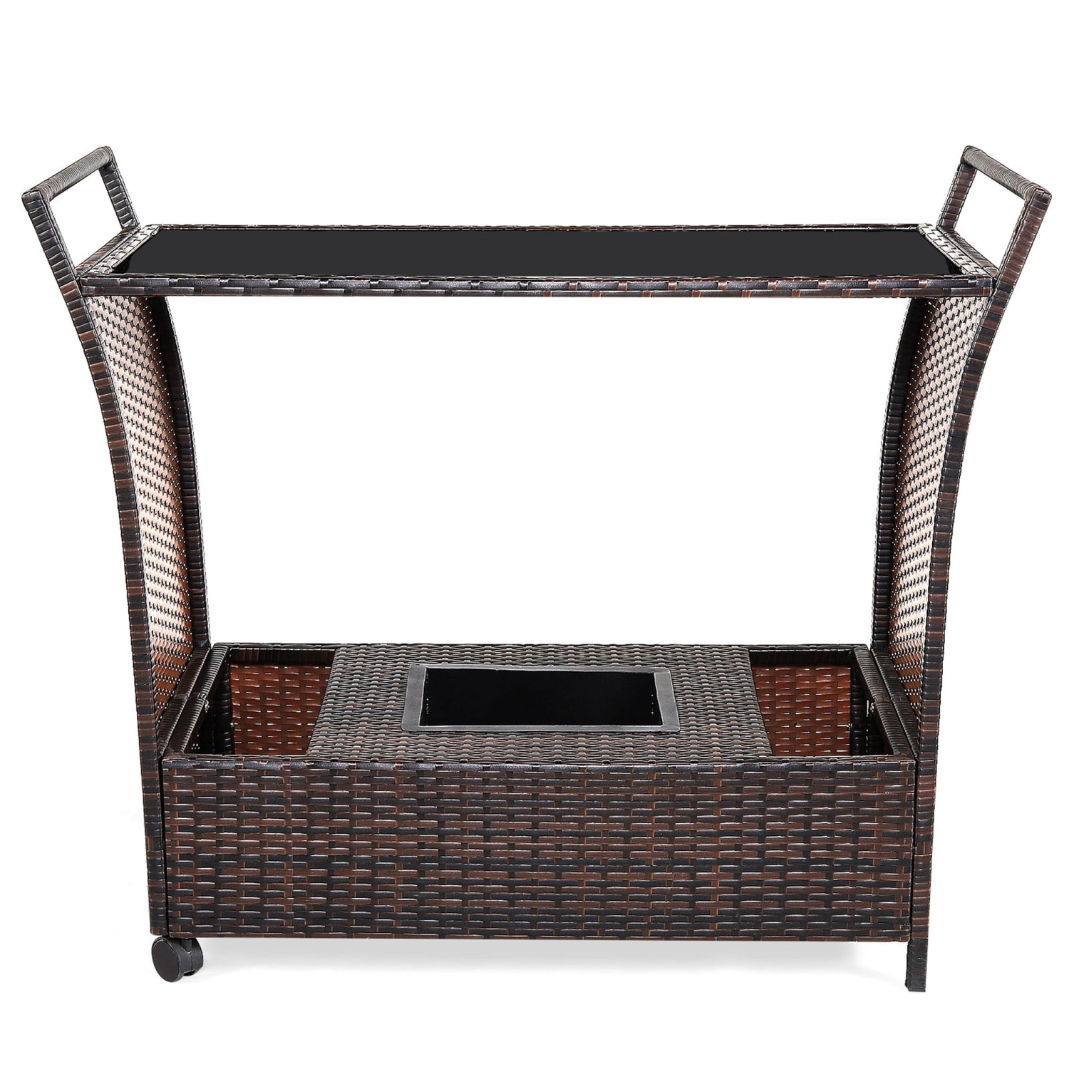 Table de bar de patio en rotin avec chariot pour boissons de Gymax avec roulettes et seau à glace