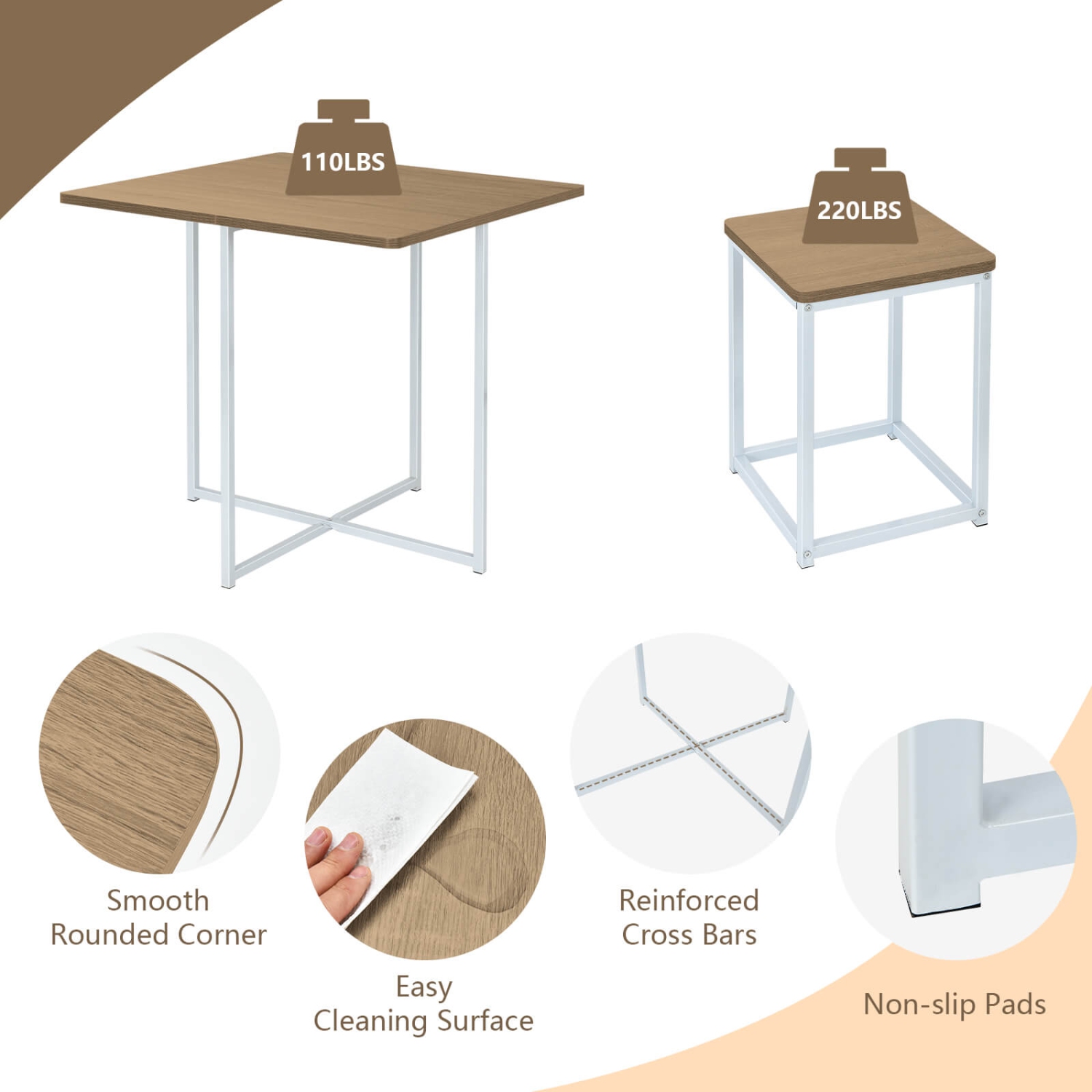 Costway 5pcs Dining Set Compact Dining Table and 4 Stools Metal Frame