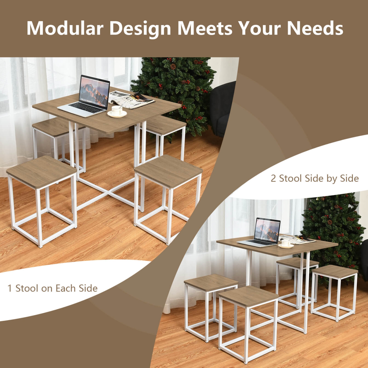 Costway 5pcs Dining Set Compact Dining Table and 4 Stools Metal Frame