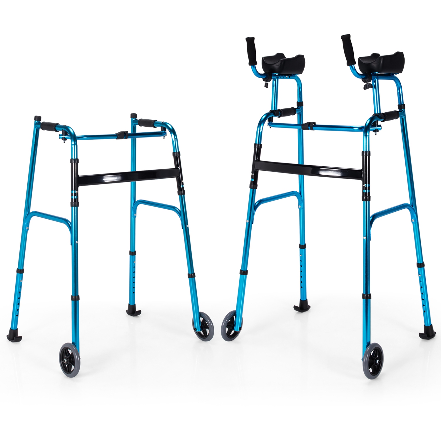 Costway Folding Wheel Walking Frame Adjustable Alloy Walker W/Armrest Support