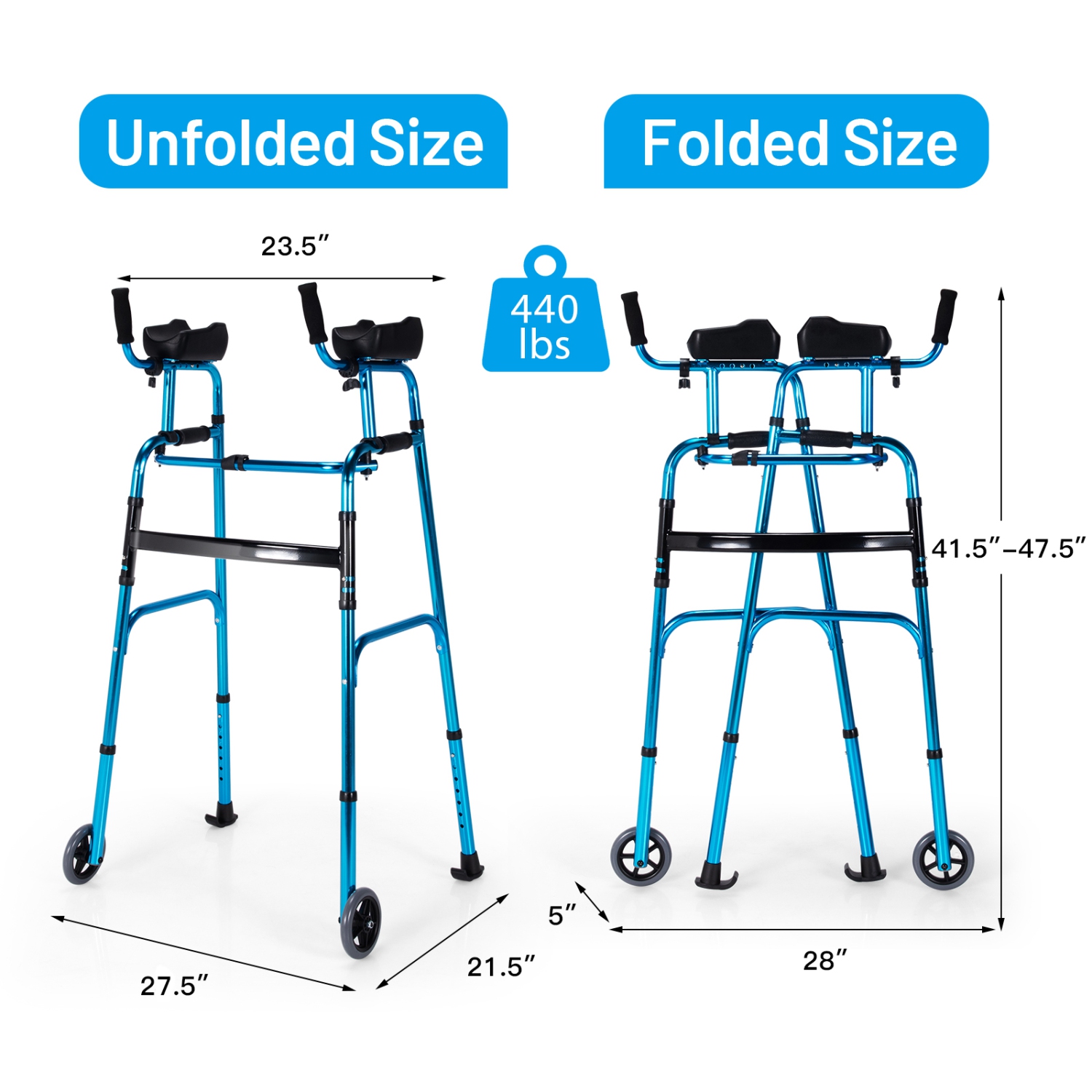 Costway Folding Wheel Walking Frame Adjustable Alloy Walker W/Armrest Support
