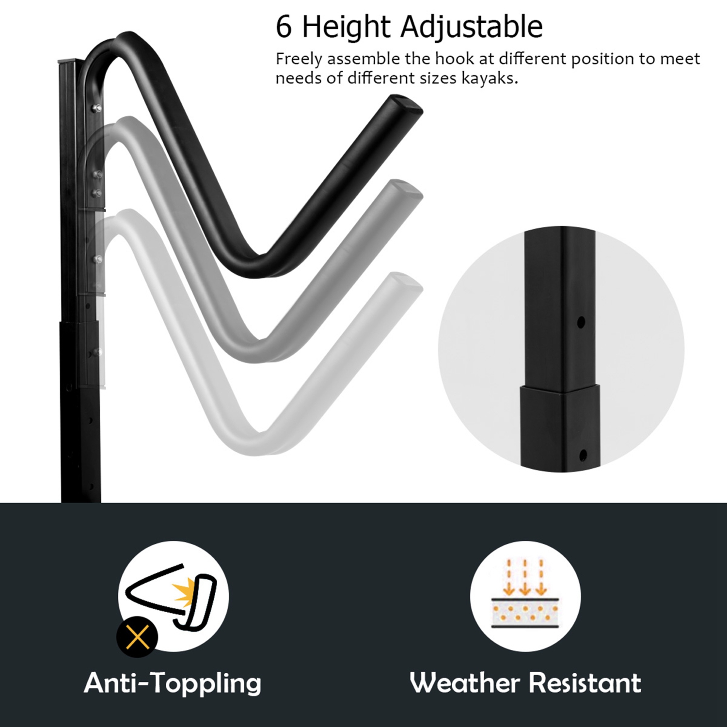 Costway Heavy Duty Freestanding Kayak Rack Dual Storage Rack for SUP Height Adjustable