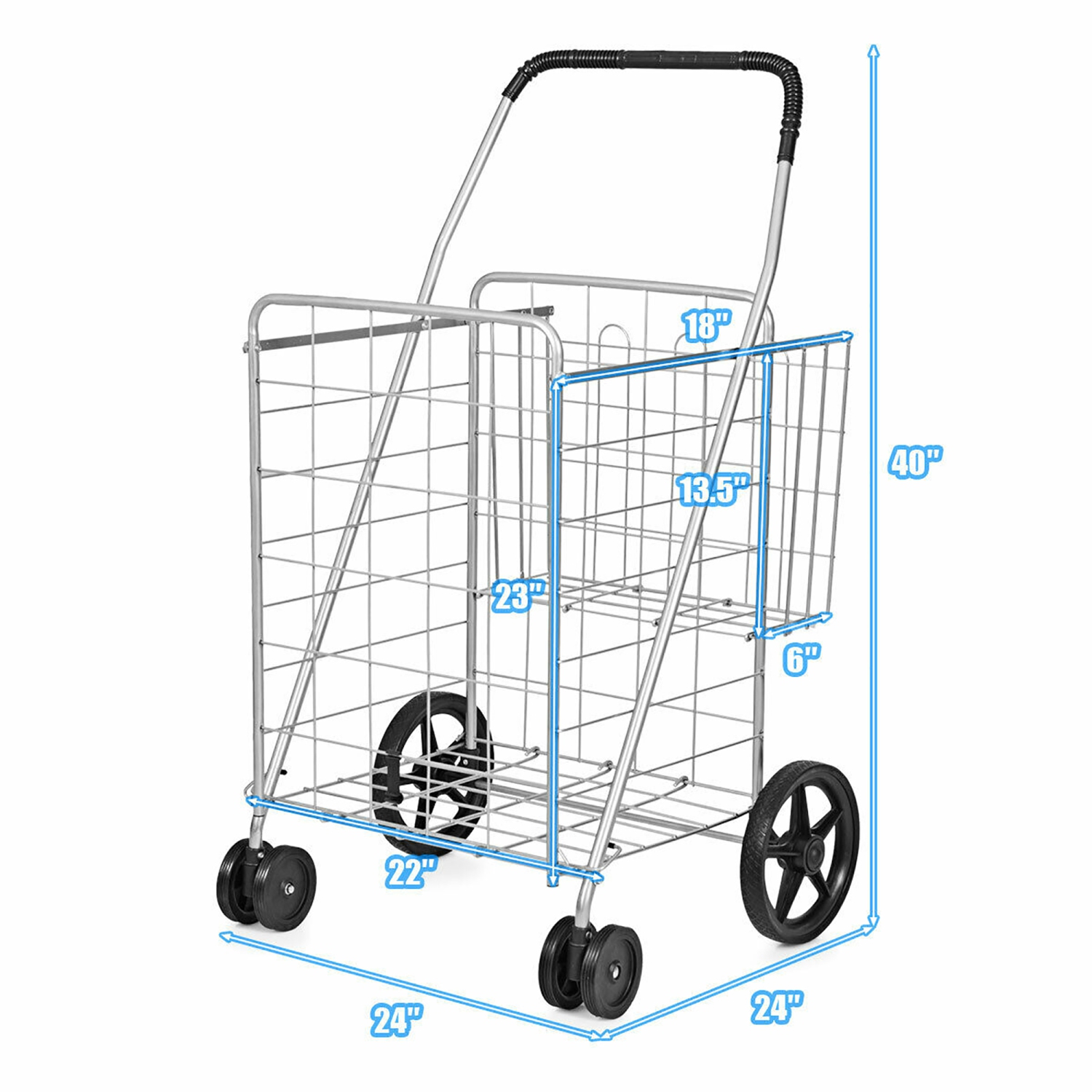 Costway Utility Shopping Cart Foldable Jumbo Basket Outdoor Grocery Laundry