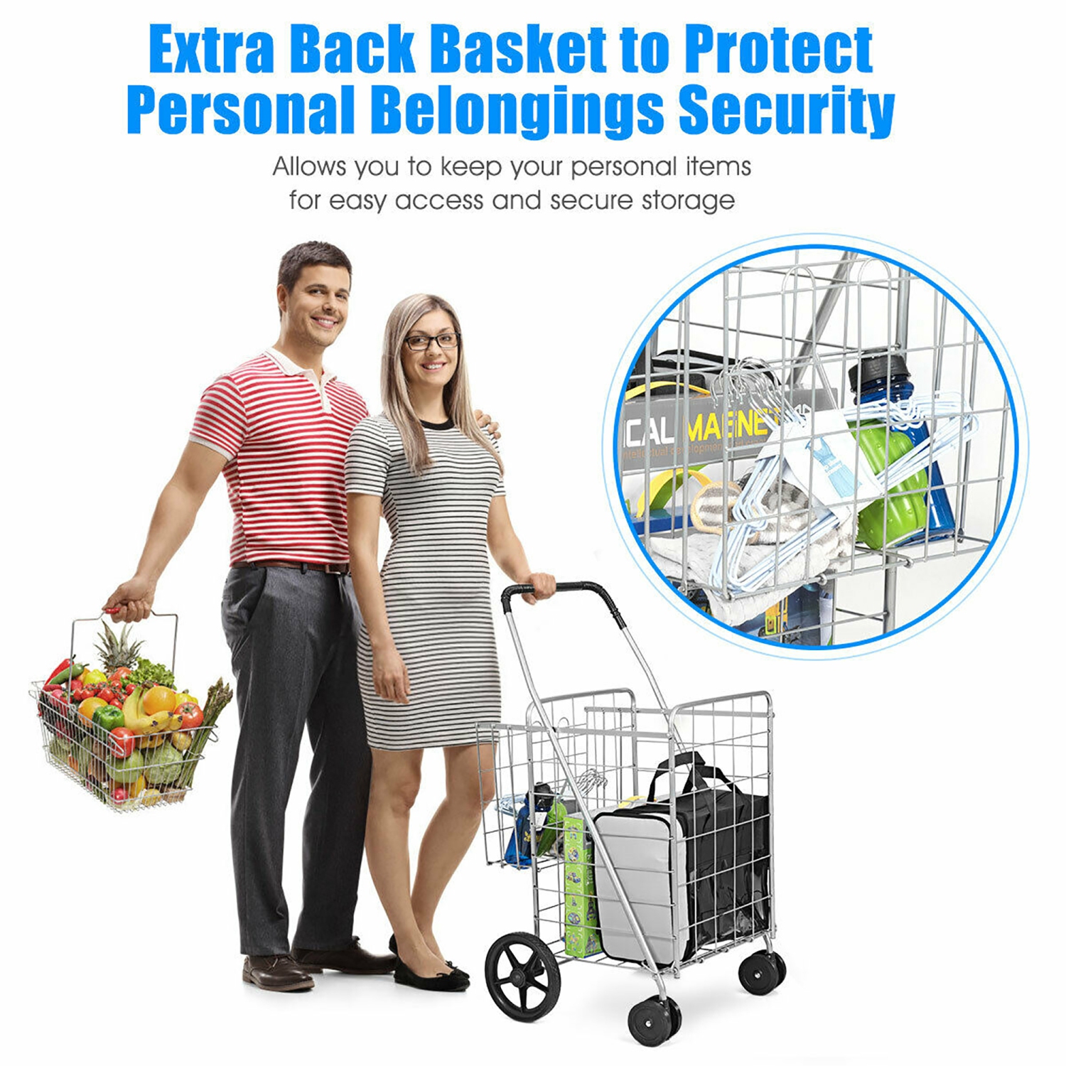 Costway Utility Shopping Cart Foldable Jumbo Basket Outdoor Grocery Laundry