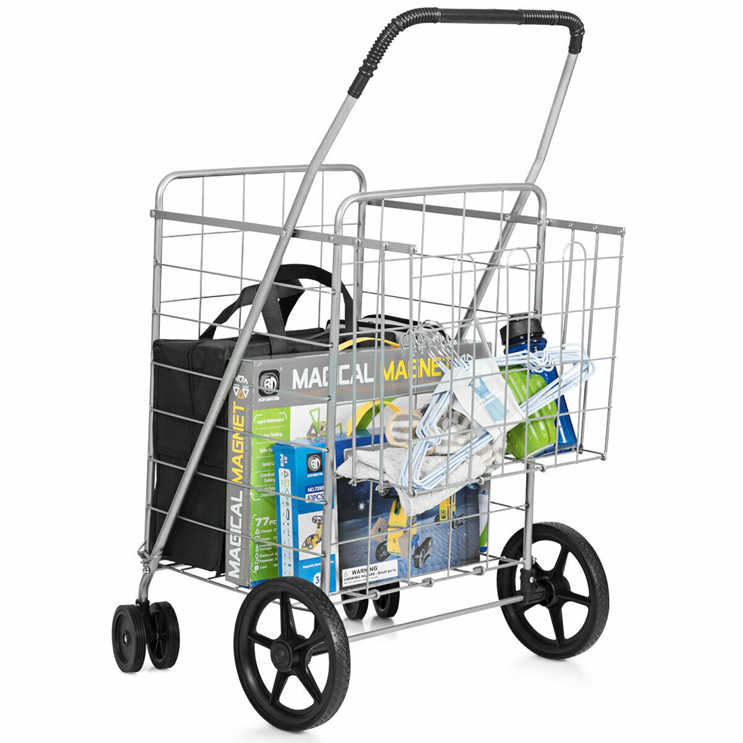 Costway Utility Shopping Cart Foldable Jumbo Basket Outdoor Grocery Laundry