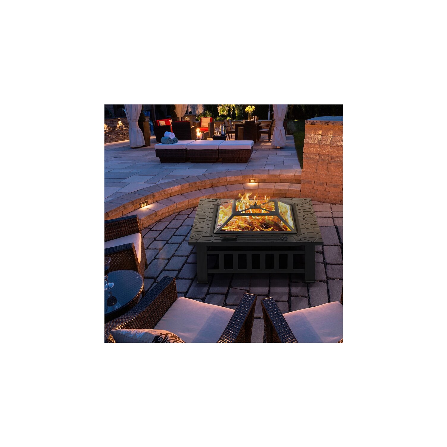 Crown Square 32 Inch Steel Outdoor BBQ Wood Burning Fire Pit