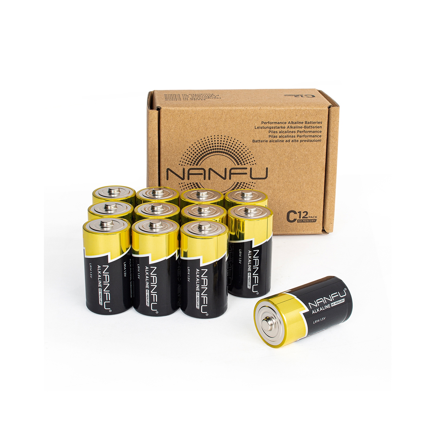 NANFU 12 Pack Alkaline C Cell Batteries for Household & Business