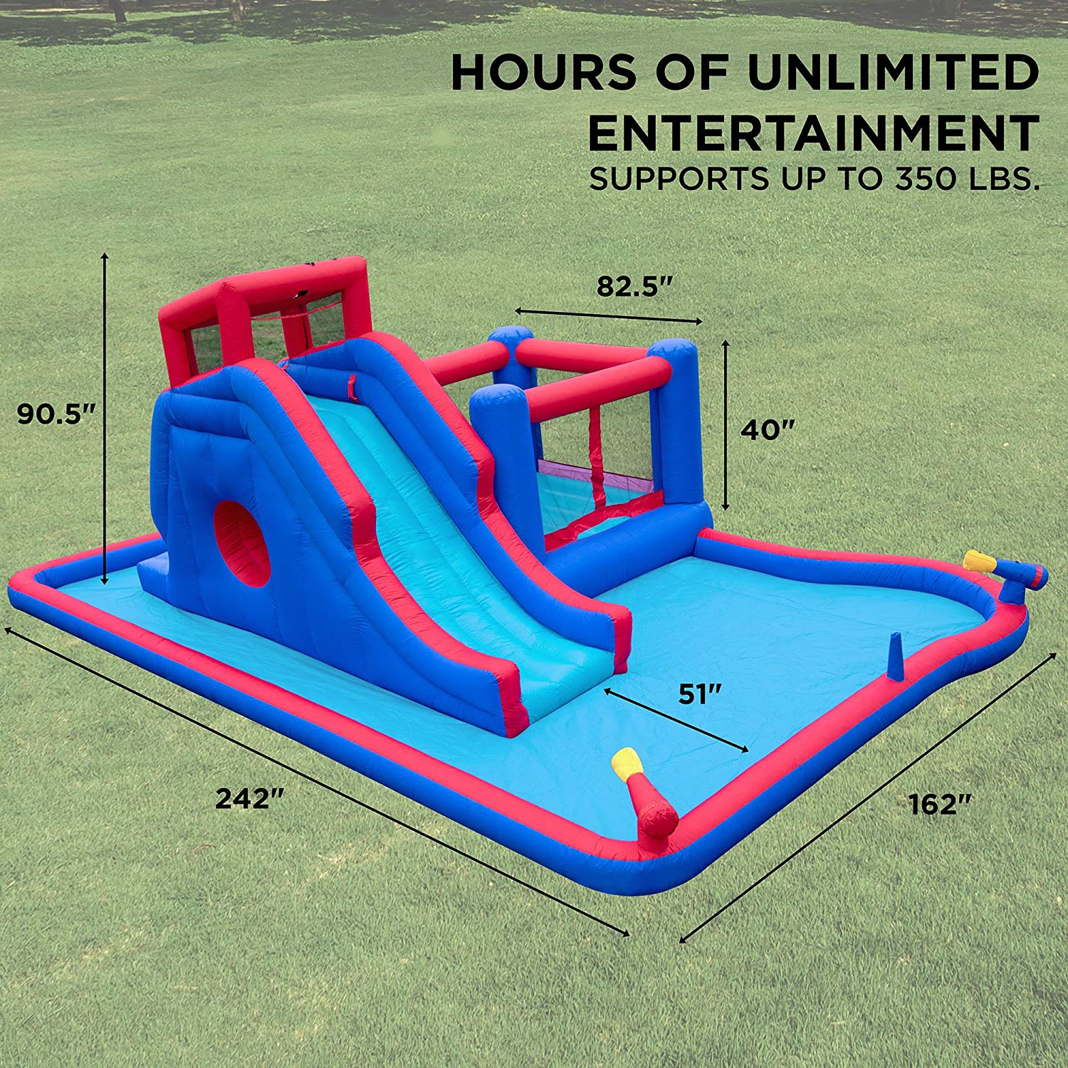 Deluxe Inflatable Water Slide Park – Heavy-Duty Nylon Bounce House for Outdoor Fun - Climbing Wall, Slide, Bouncer & Splash Pool – Easy to Set Up &