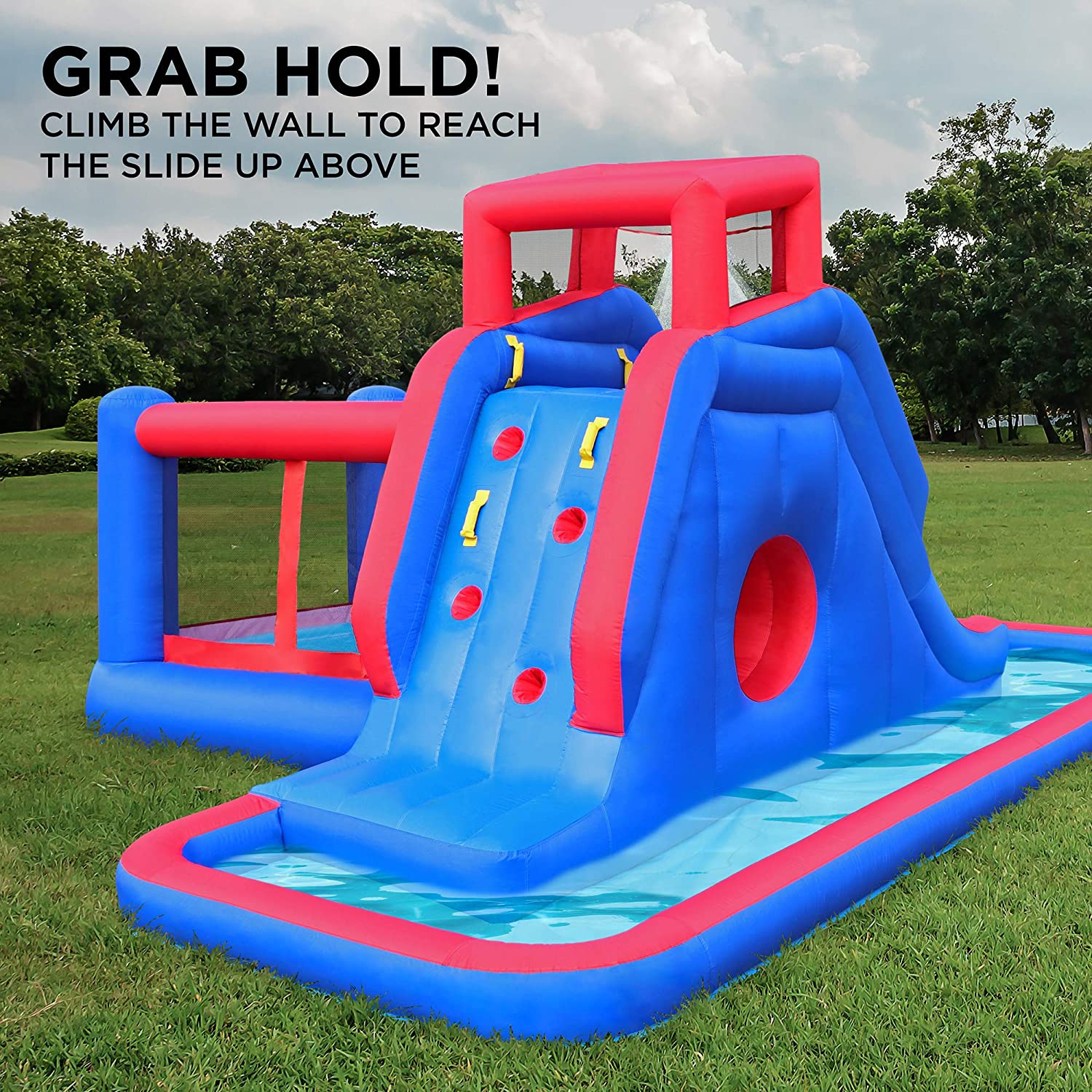 Deluxe Inflatable Water Slide Park – Heavy-Duty Nylon Bounce House for Outdoor Fun - Climbing Wall, Slide, Bouncer & Splash Pool – Easy to Set Up &