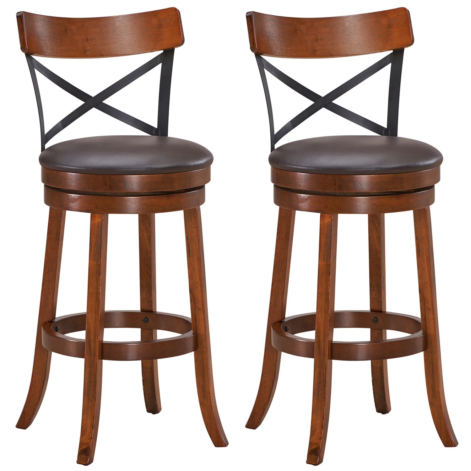 Costway Set of 2 Bar Stools Swivel 29.5'' Dining Bar Chairs with Rubber Wood Legs