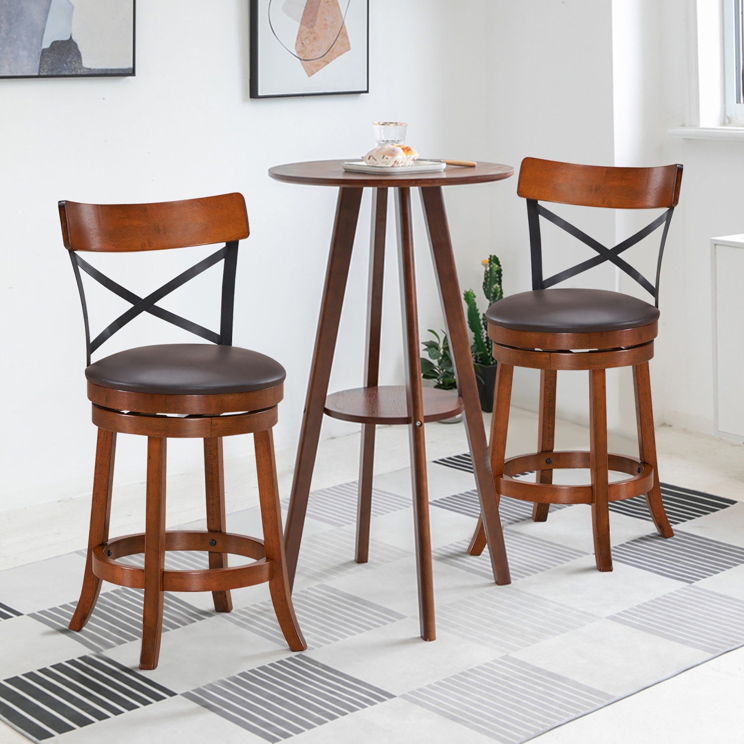 Costway Set of Bar Stools Swivel 25'' Dining Bar Chairs with
