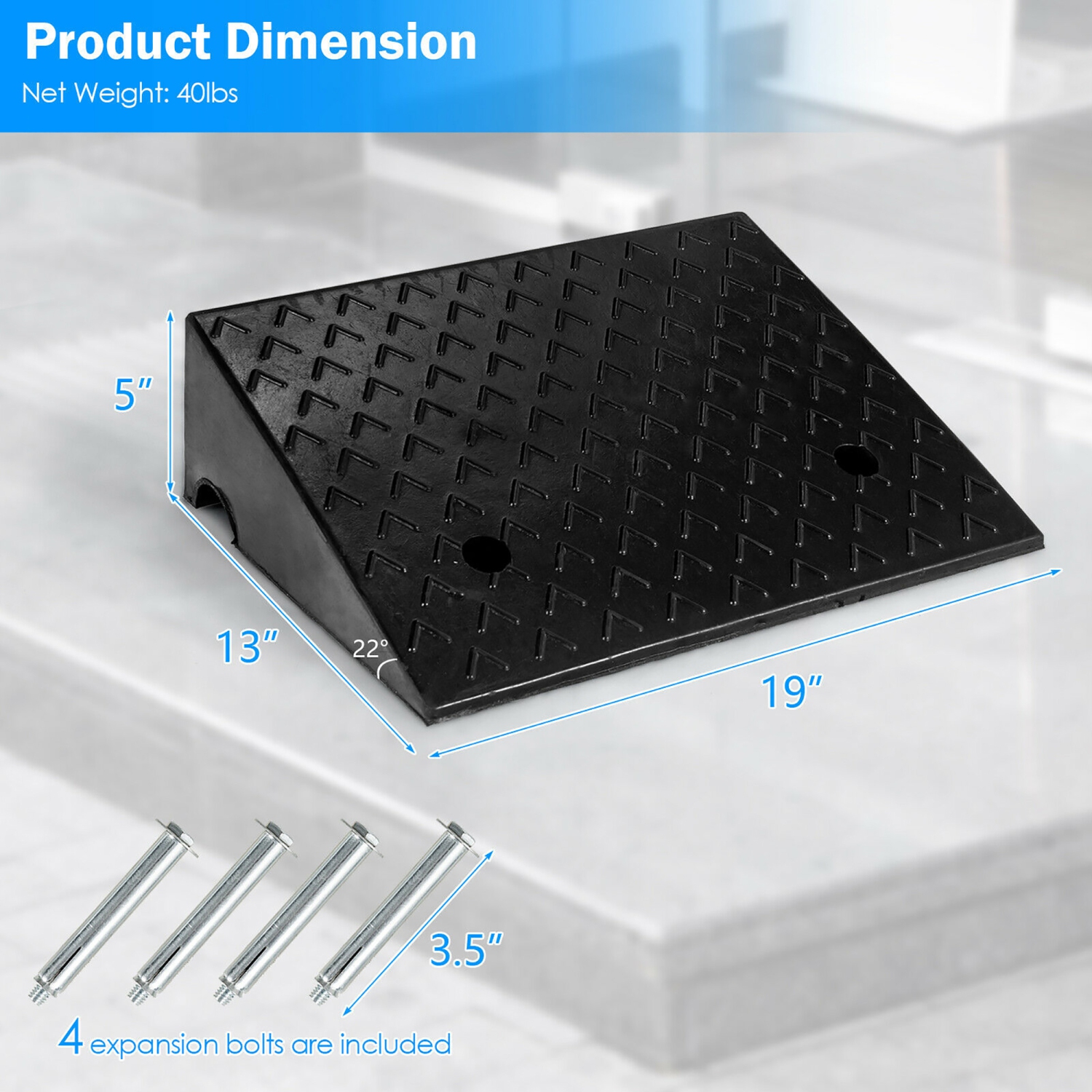 Costway 2 PCS 5" Rubber Car Curb Ramps for Vehicle Wheelchair Ramp W/ 4 Expansion Bolts