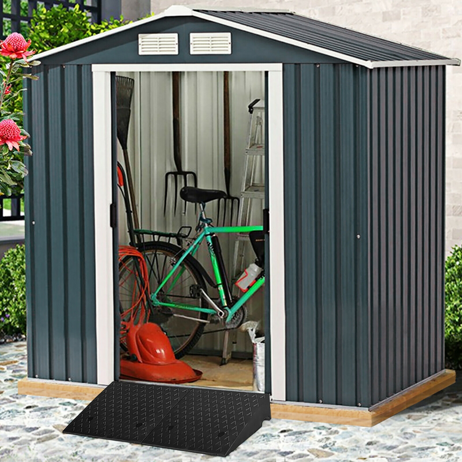 Costway 2 PCS 5" Rubber Car Curb Ramps for Vehicle Wheelchair Ramp W/ 4 Expansion Bolts