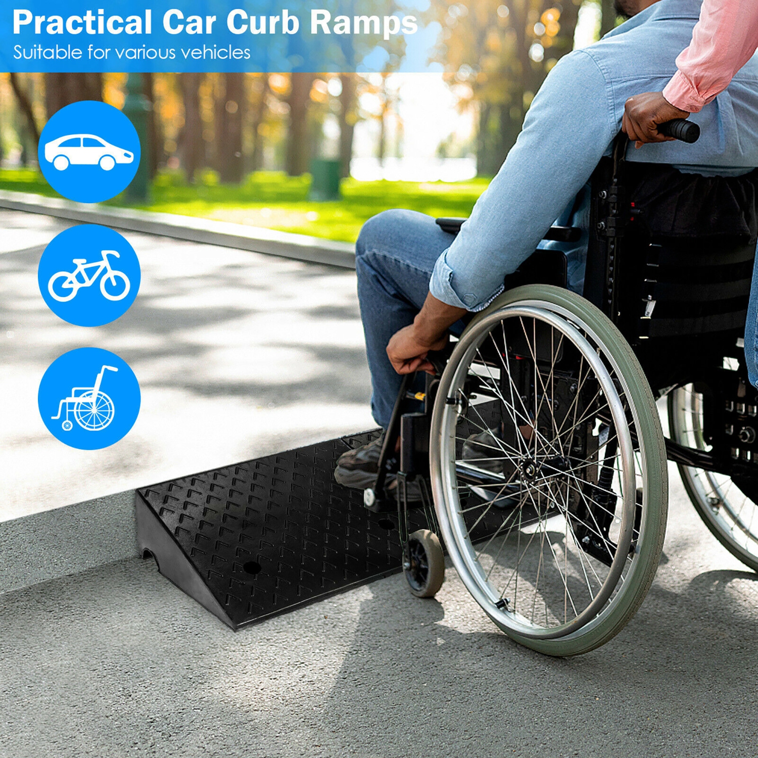 Costway 2 PCS 5" Rubber Car Curb Ramps for Vehicle Wheelchair Ramp W/ 4 Expansion Bolts