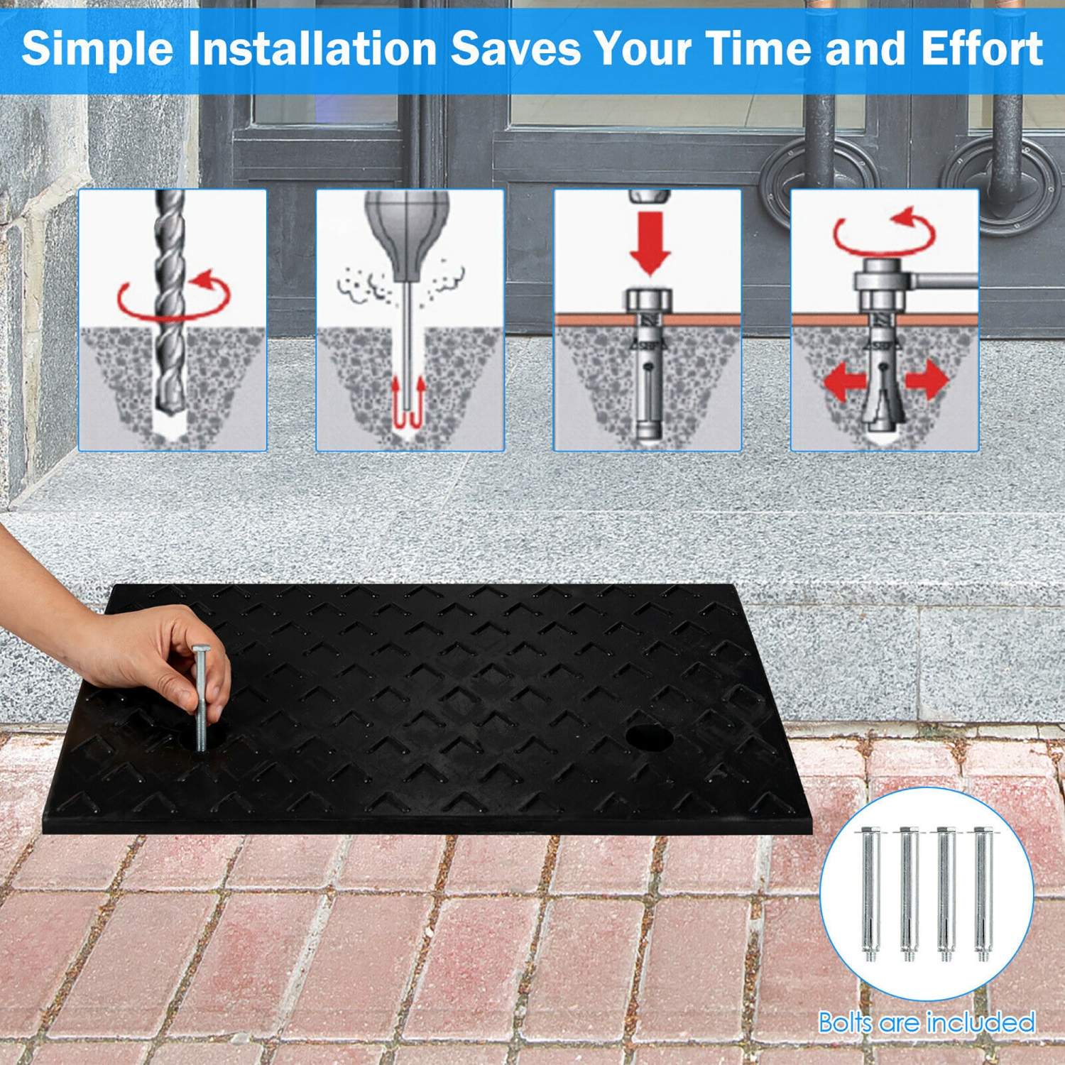 Costway 2 PCS 5" Rubber Car Curb Ramps for Vehicle Wheelchair Ramp W/ 4 Expansion Bolts