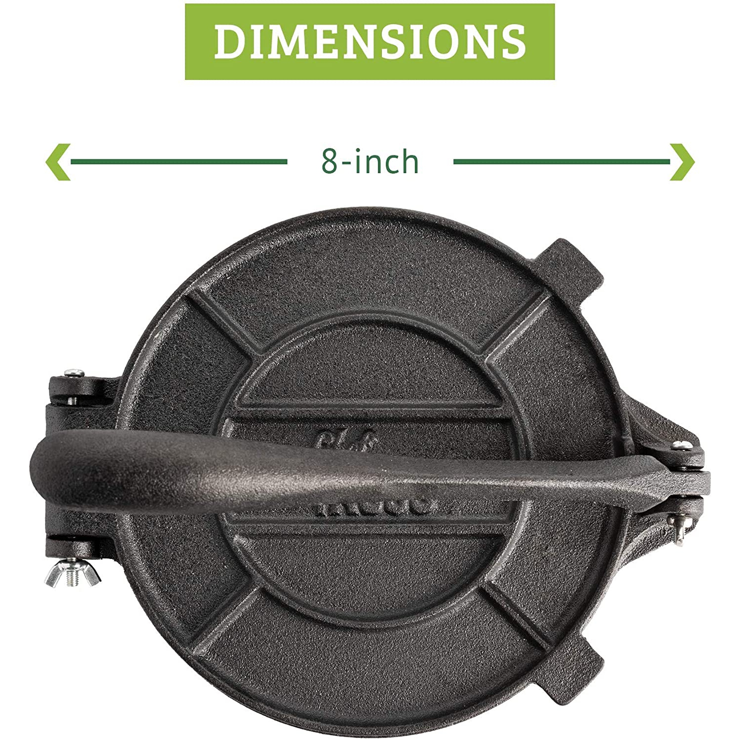 Chef Tacos Authentic Cast Iron Tortilla Press, 8-Inch, Pre-seasoned Corn or Flour Tortilla Maker, Pataconera, Roti Dough