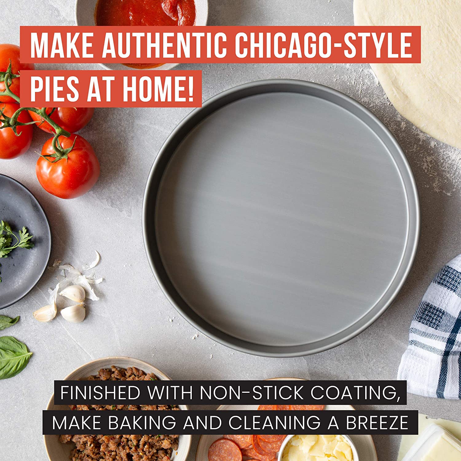 Chef Pomodoro Deep Dish Pizza Pan, Chicago Style