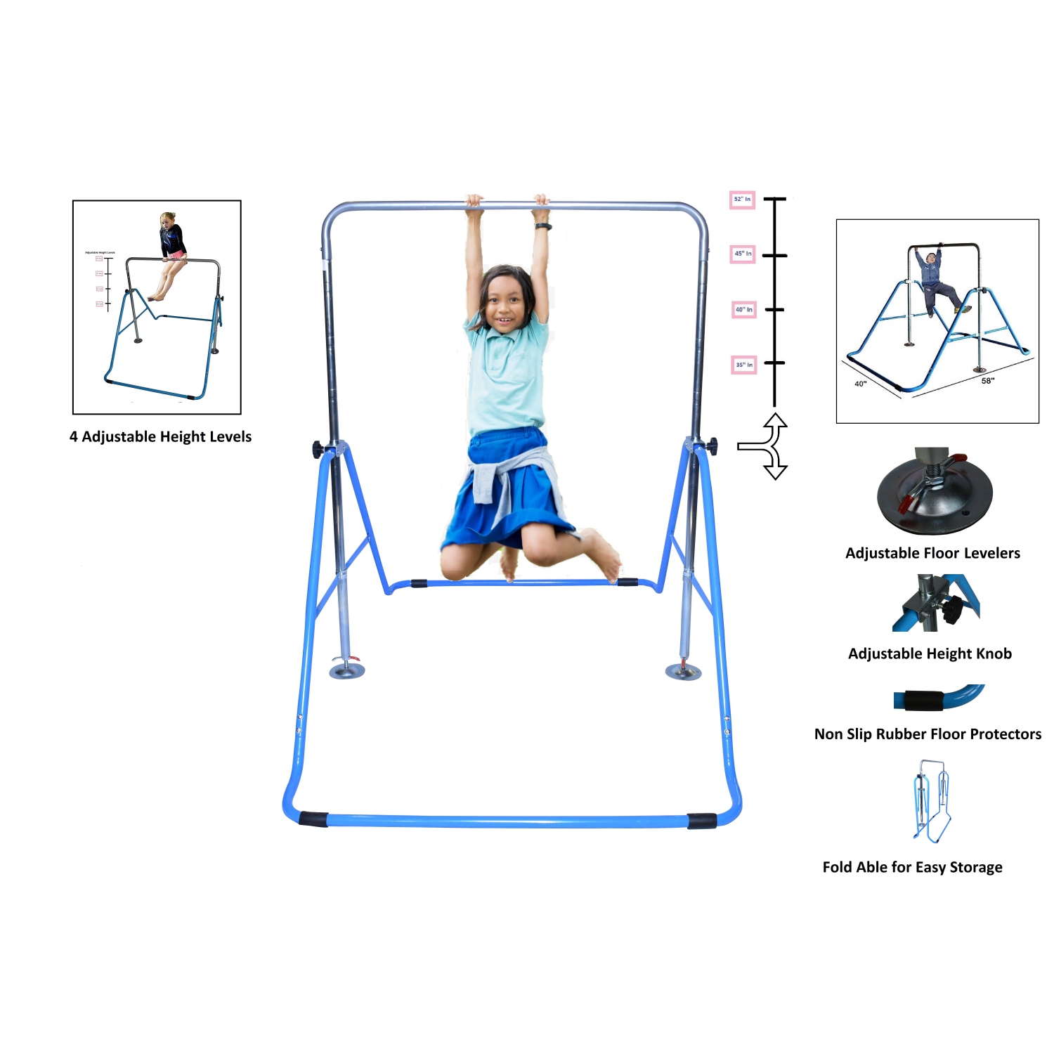 Gymnastics Bar Kids Home Training Kip Bar | Expandable Horizontal Kip Bar Folding Home Gym Equipment Boys and Girls | Junior Gymnastics Jungle Gym