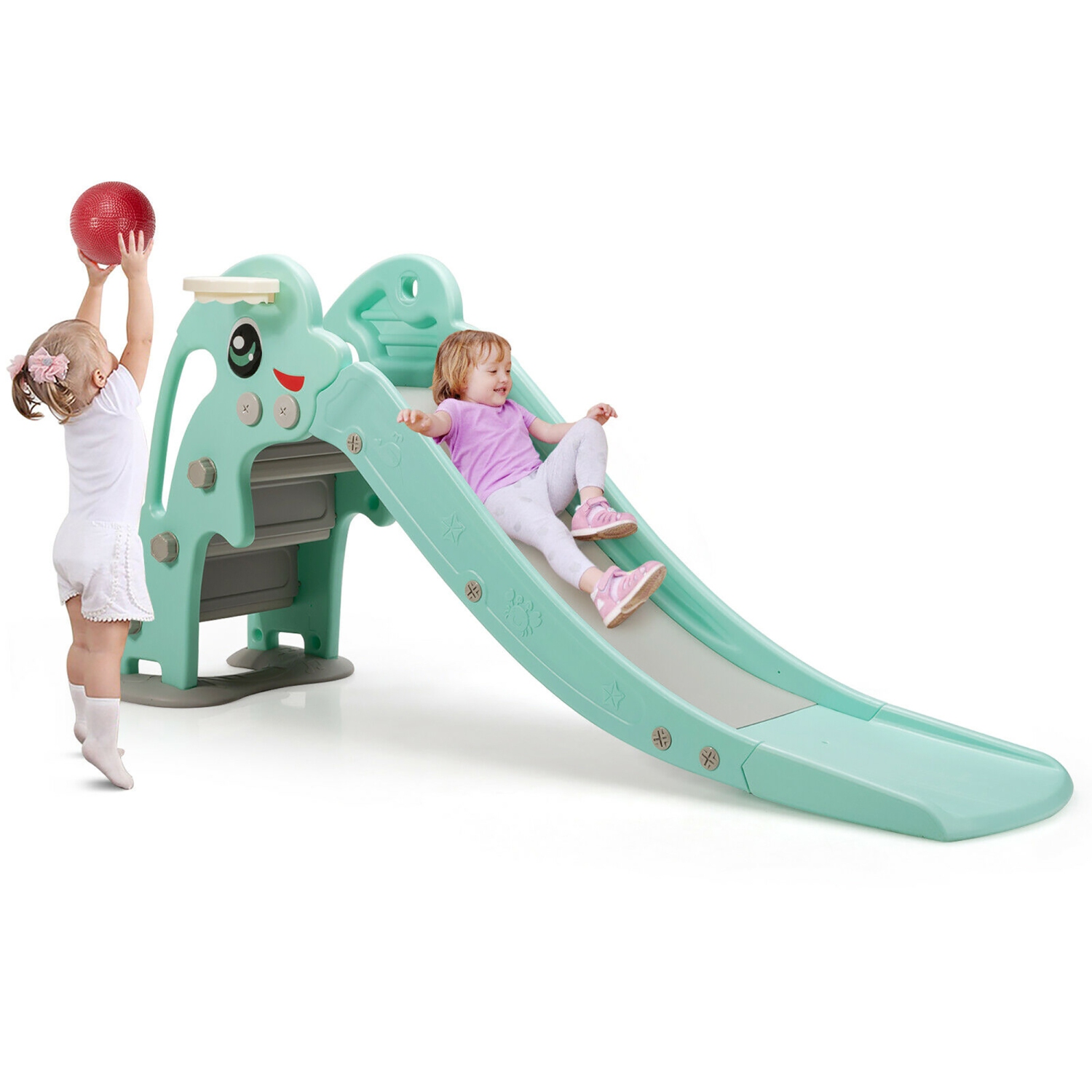 Costway 3-in-1 Kids Climber Slide Play Set w/Basketball Hoop Indoor & Outdoor