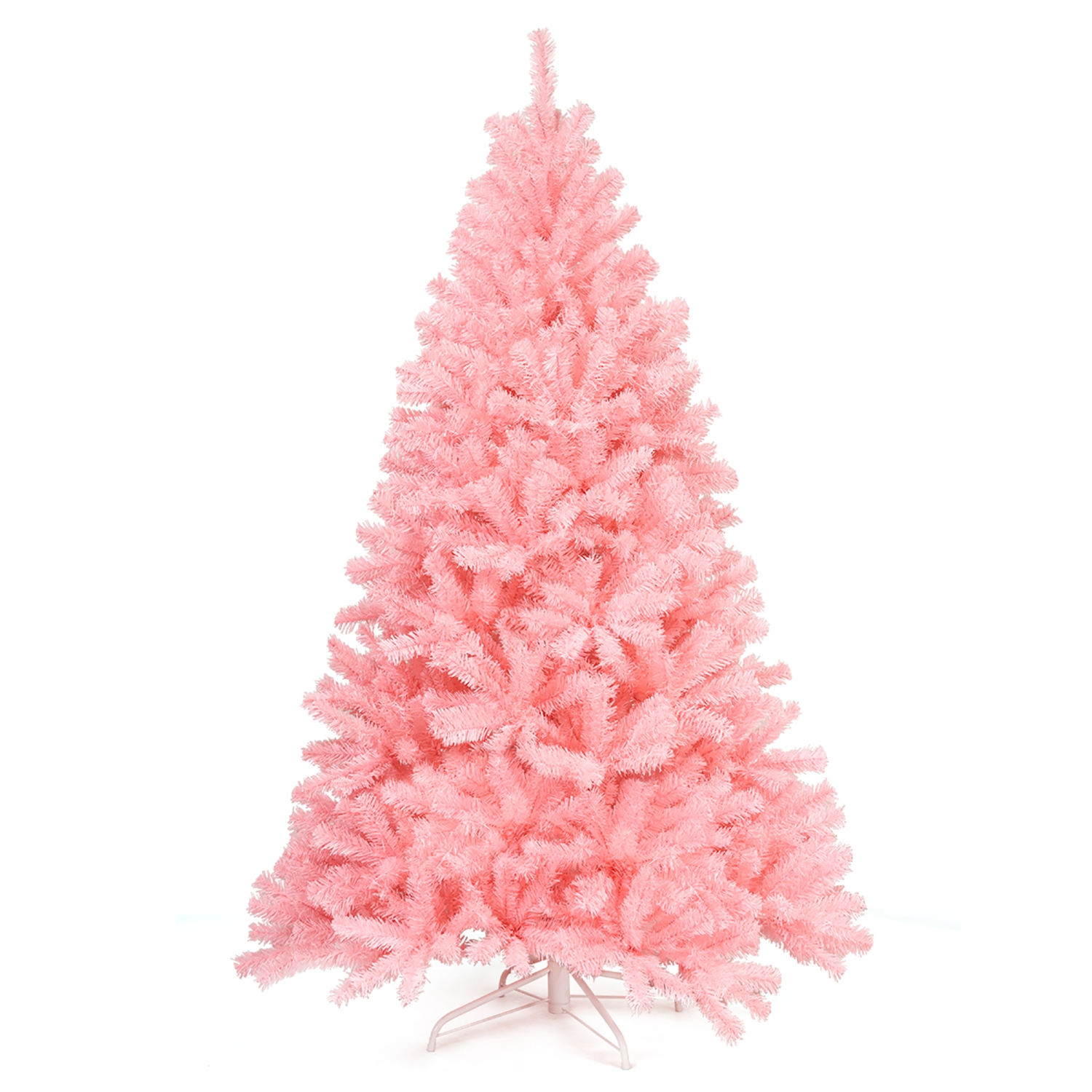 Costway 6Ft Hinged Artificial Christmas Tree Full Fir Tree New PVC w/ Metal Stand Pink