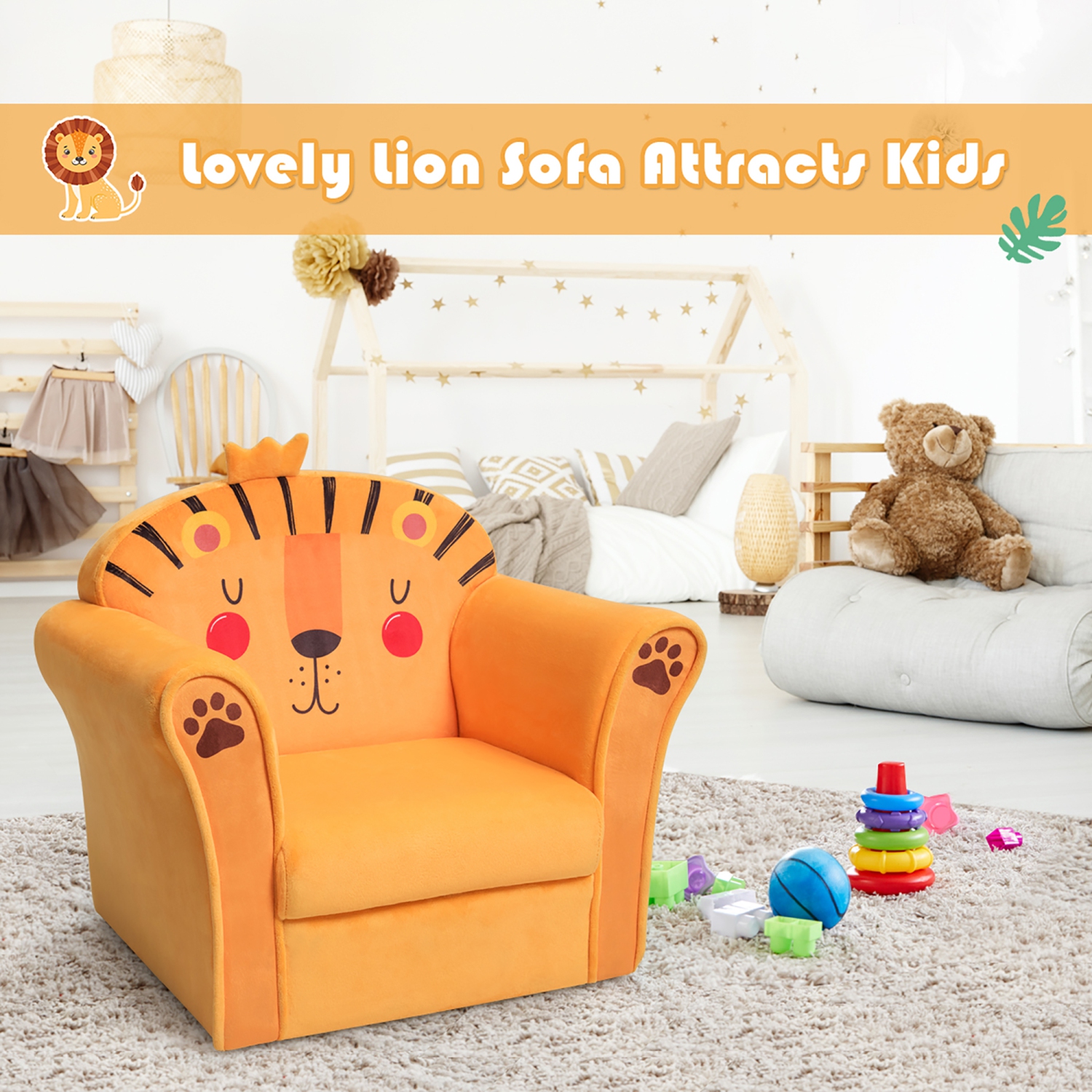 Costway Kids Lion Sofa Children Armrest Couch Toddler Furniture Gift