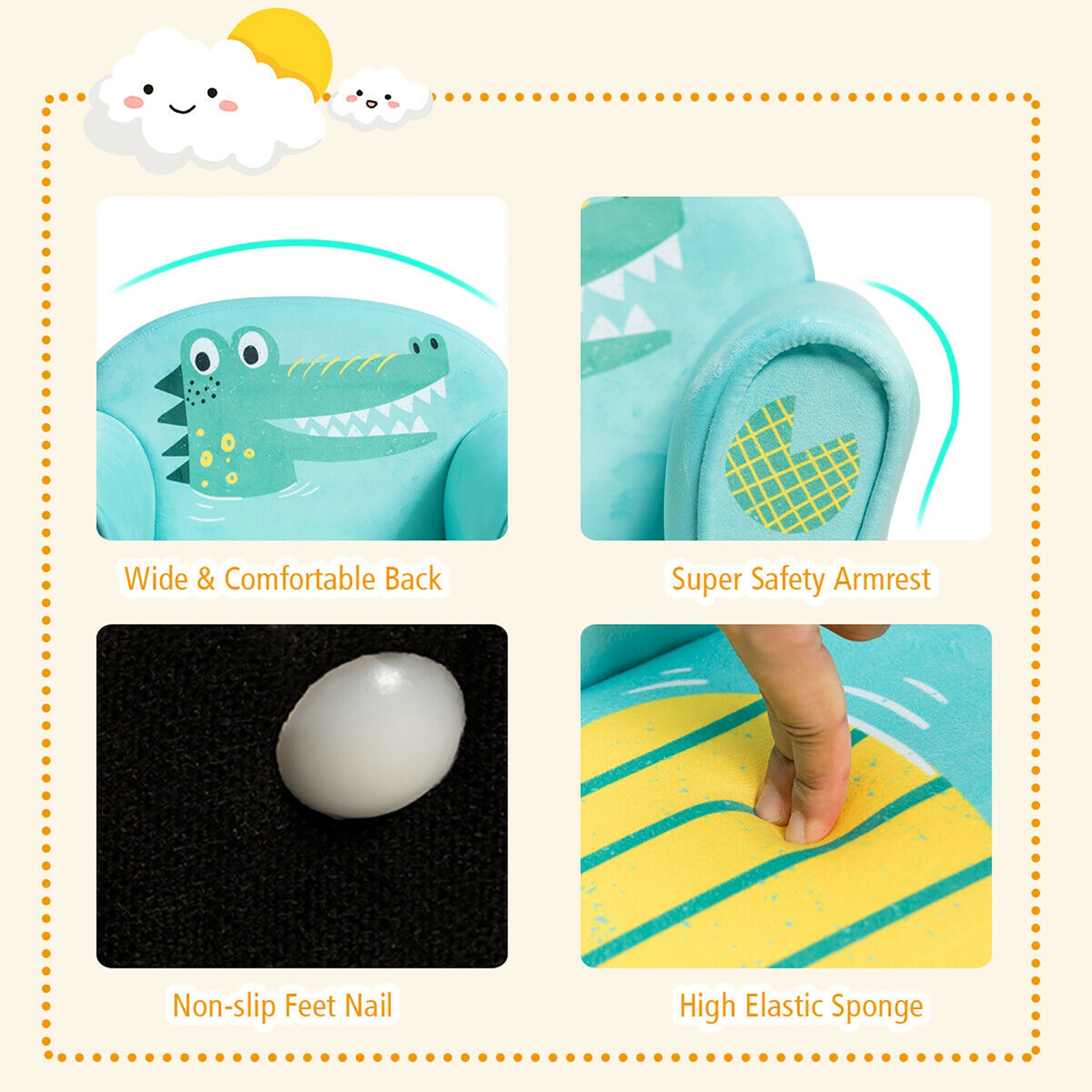 Costway Kids Crocodile Sofa Children Armrest Couch Toddler Furniture