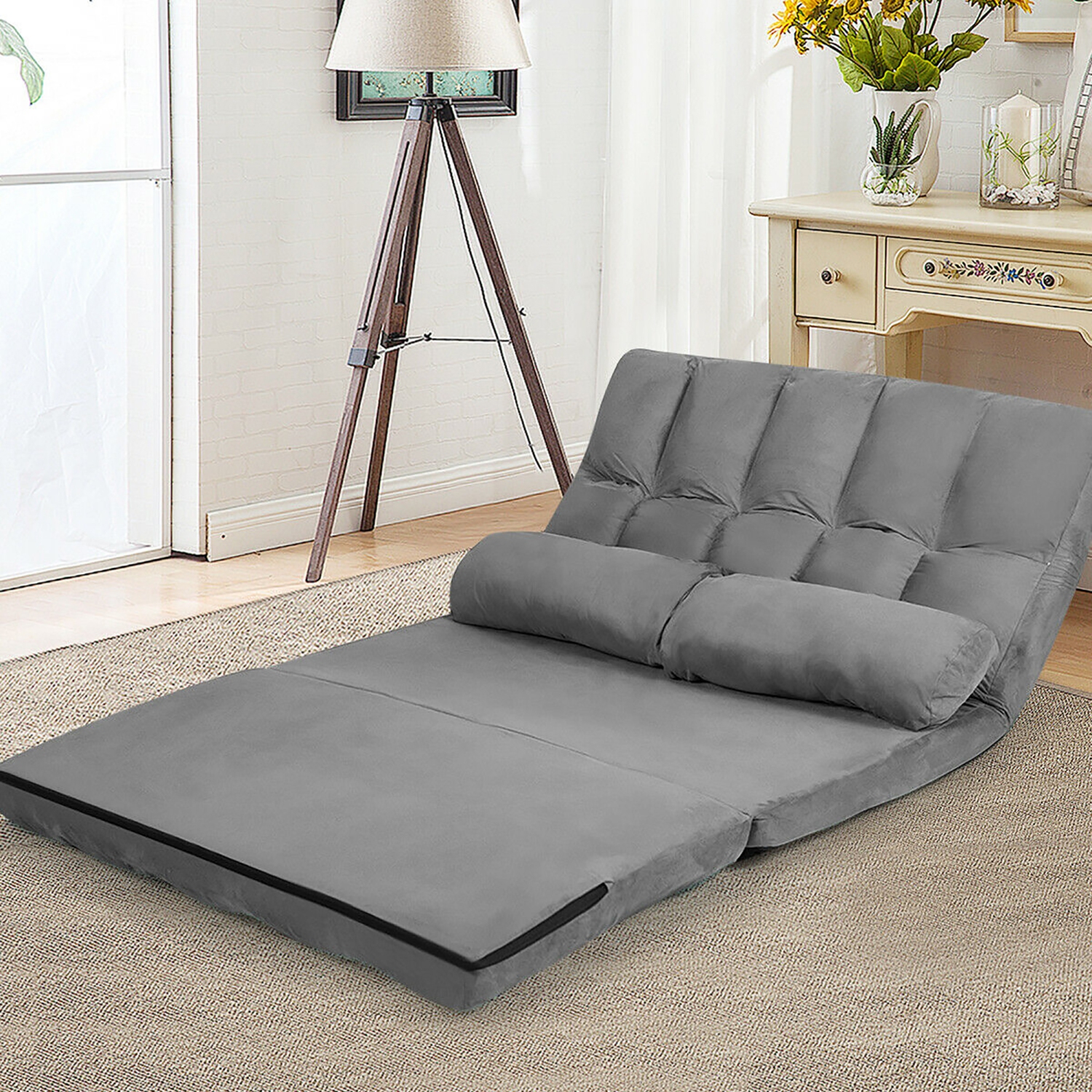 Costway Foldable Floor Sofa Bed 6-Position Adjustable Lounge Couch with 2 Pillows